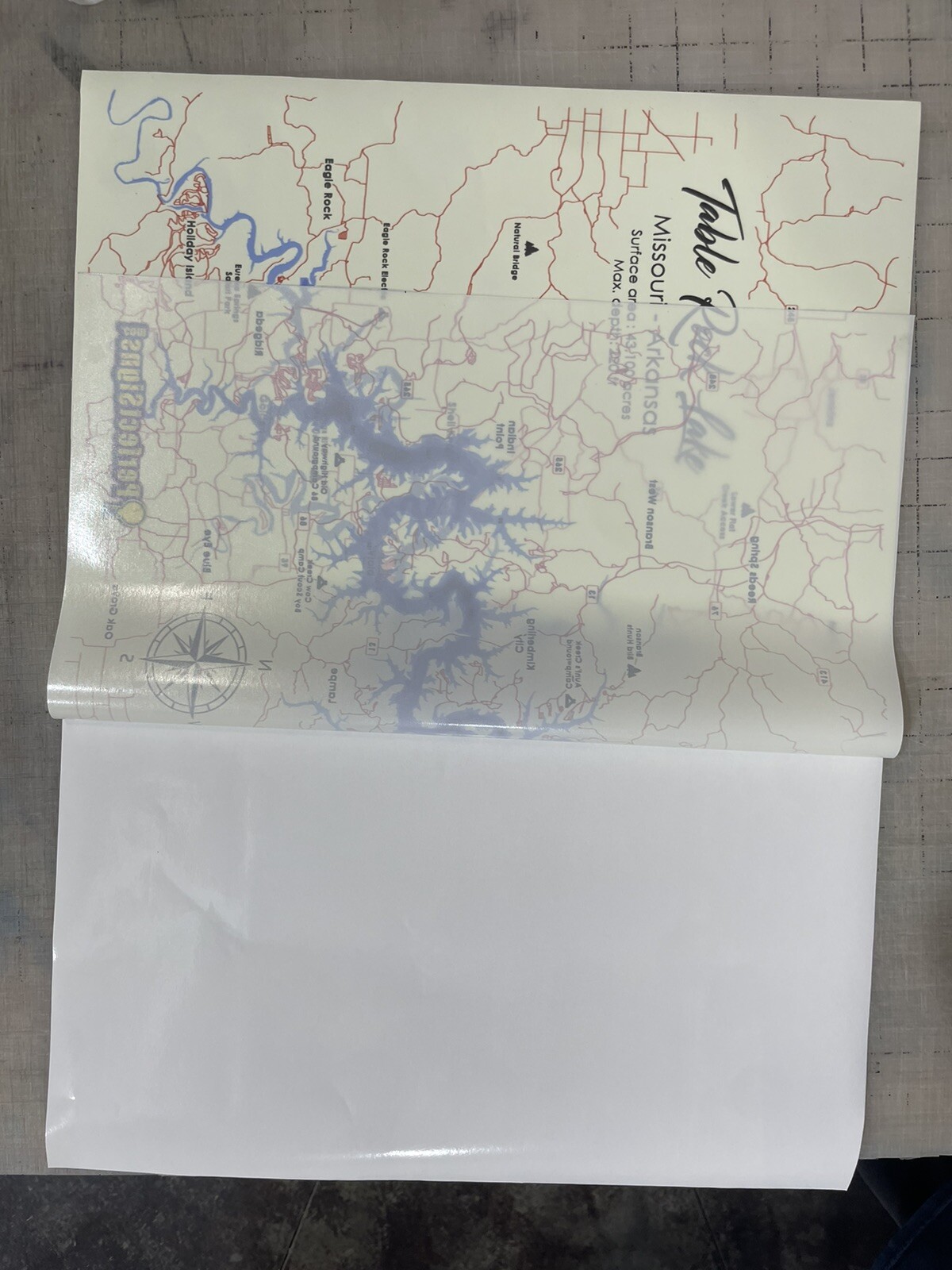 Table Rock Lake Map High Quality Canvas Self-Adhesive Print Easy to Apply