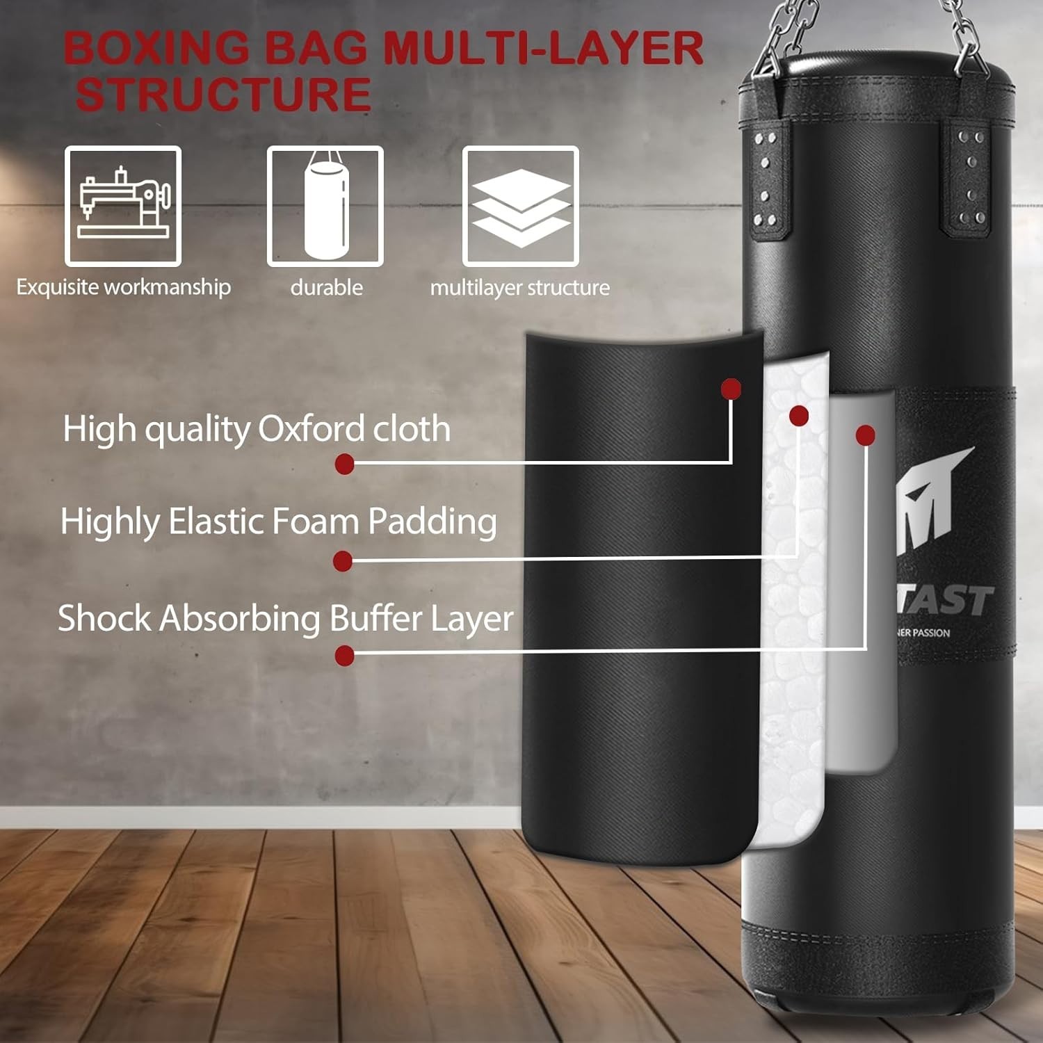 Punching Bag for Adults, 4ft Heavy Boxing Bag Set with 12 OZ Gloves for MMA K…