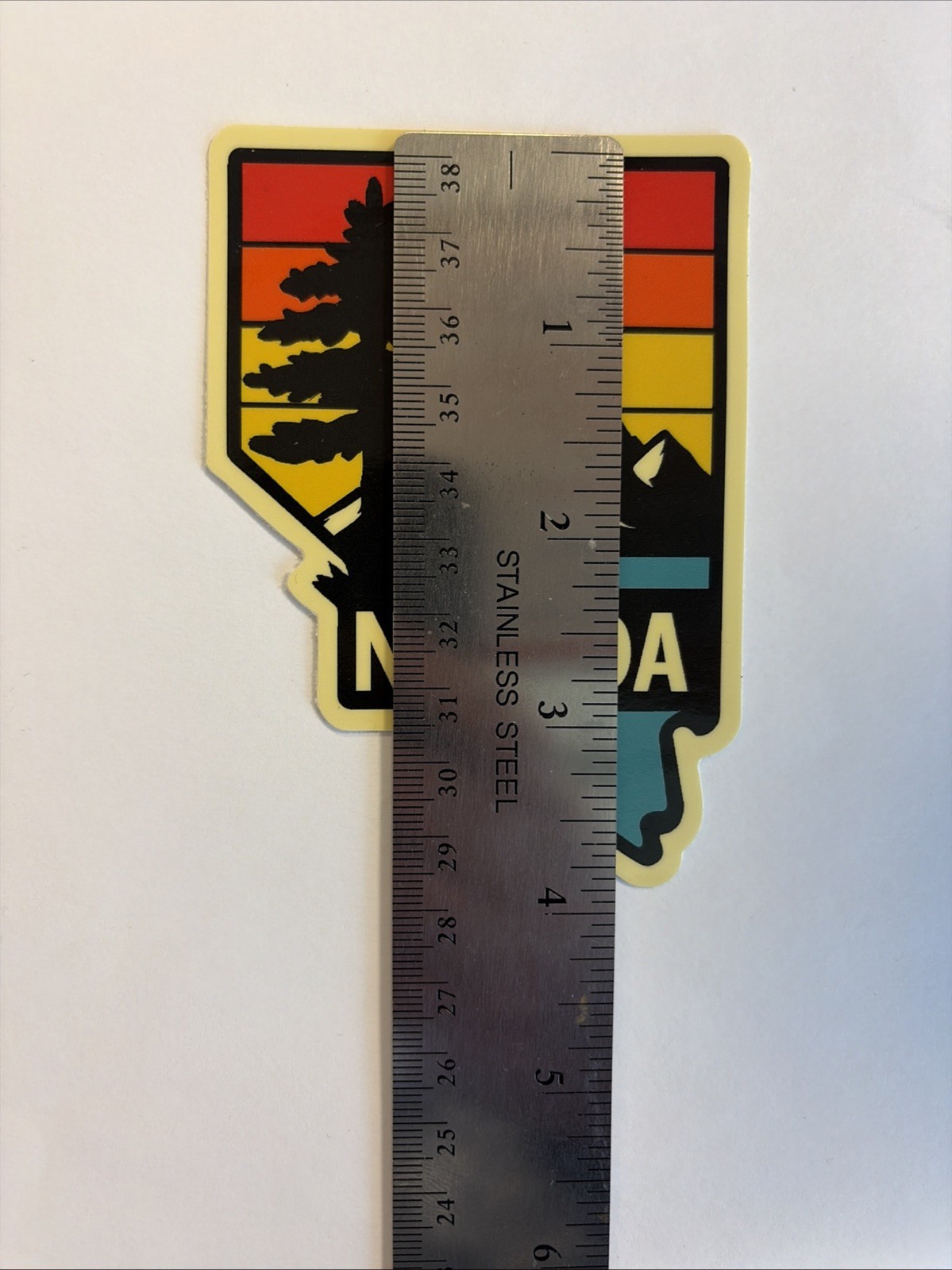 Nevada Shaped Sticker With Mountains Lake Pine Tree Sunset