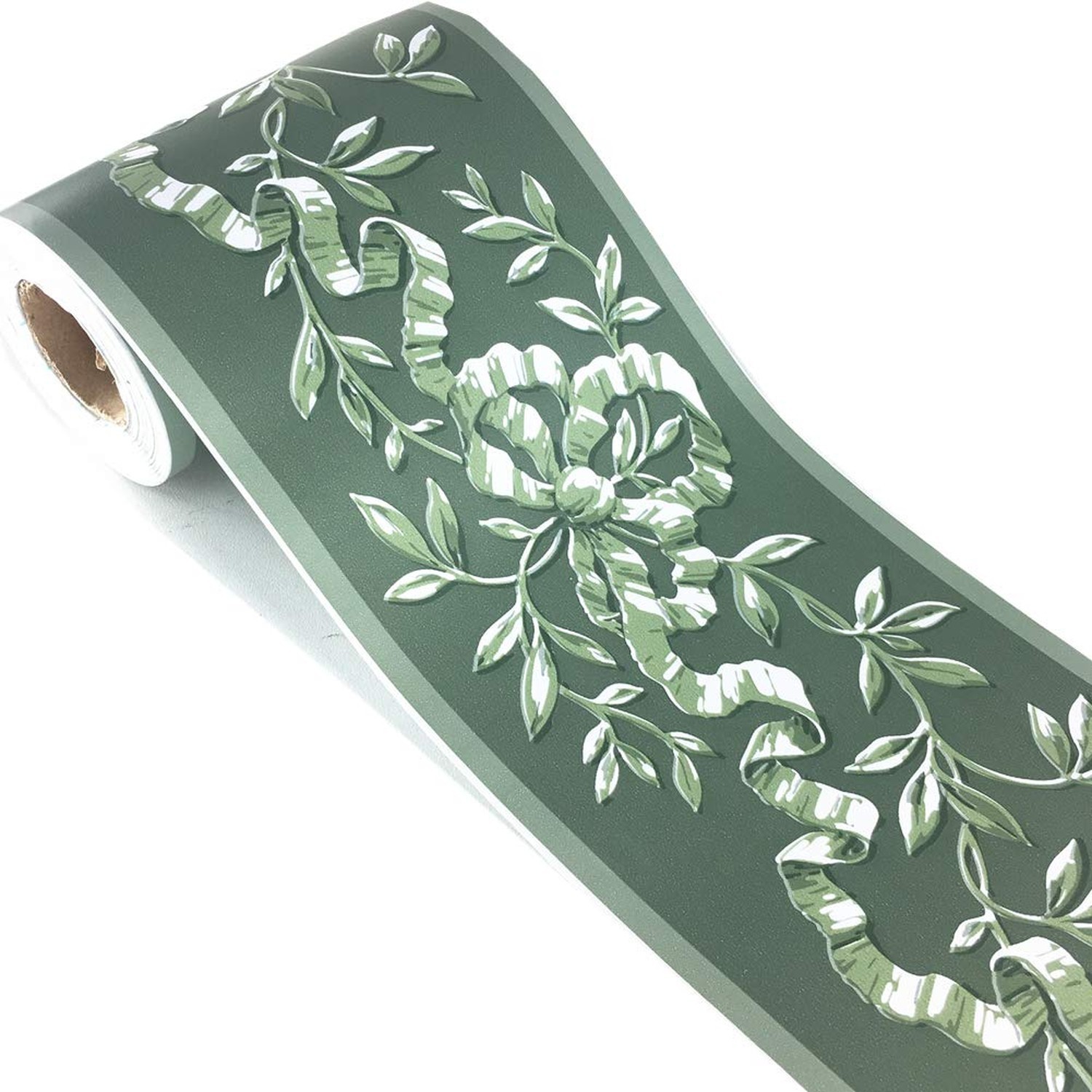 TOOLDECO Elegant Green Rattan Floral Wallpaper Border Peel and Stick Wall Dec…