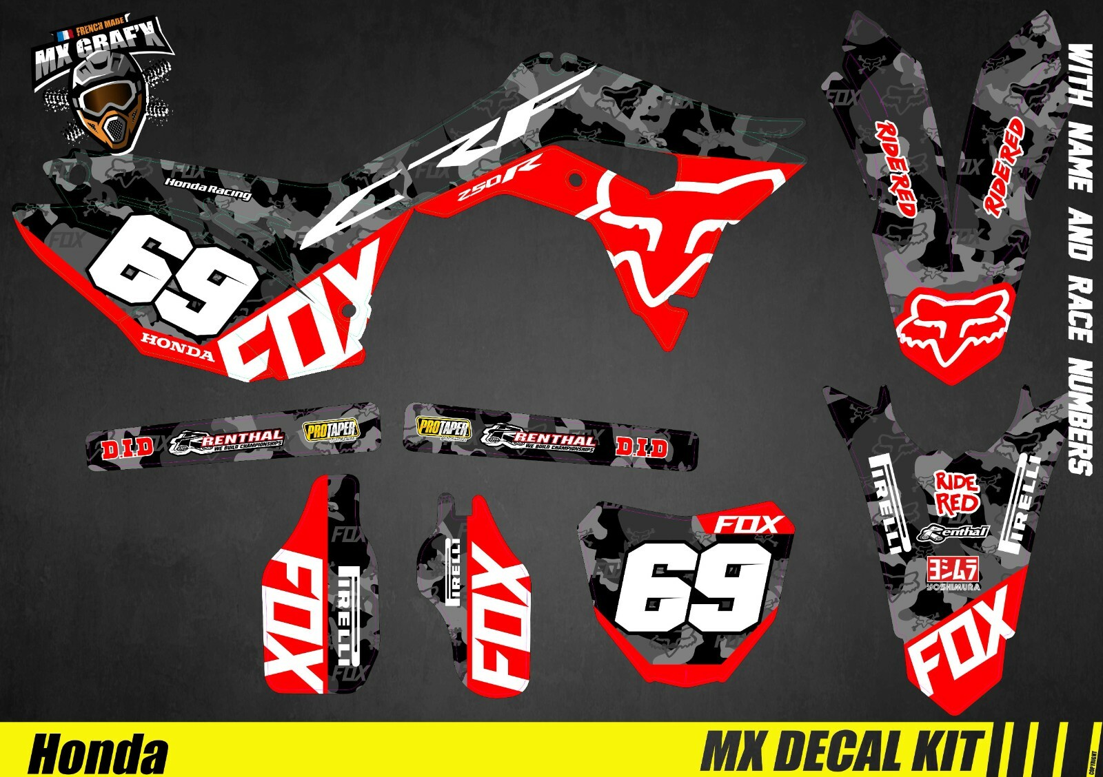 Motorcycle Decal Kit For Honda CRF – Grey Camo