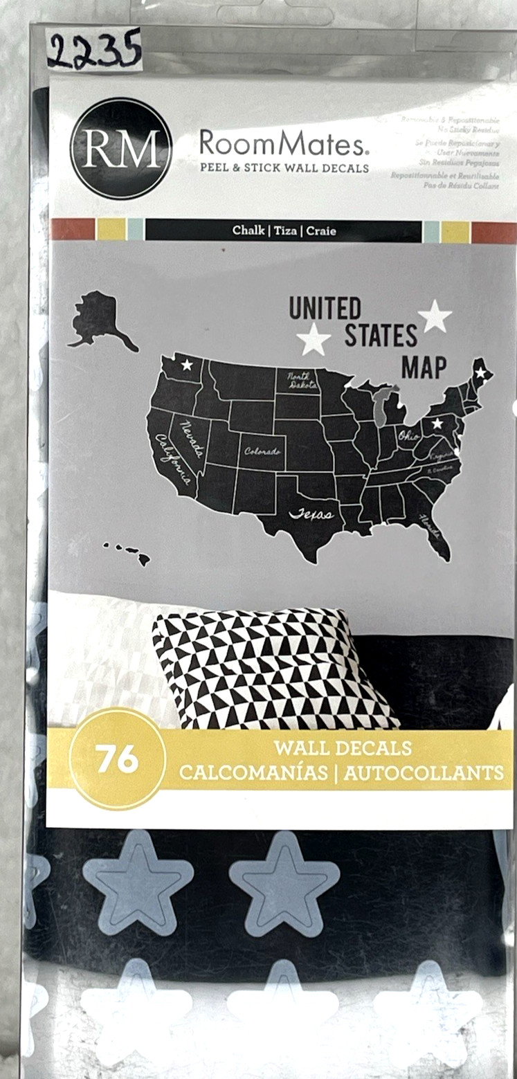 RoomMates Giant Wall Decals United States Map Chalk Board w/ Chalk Peel & Stick