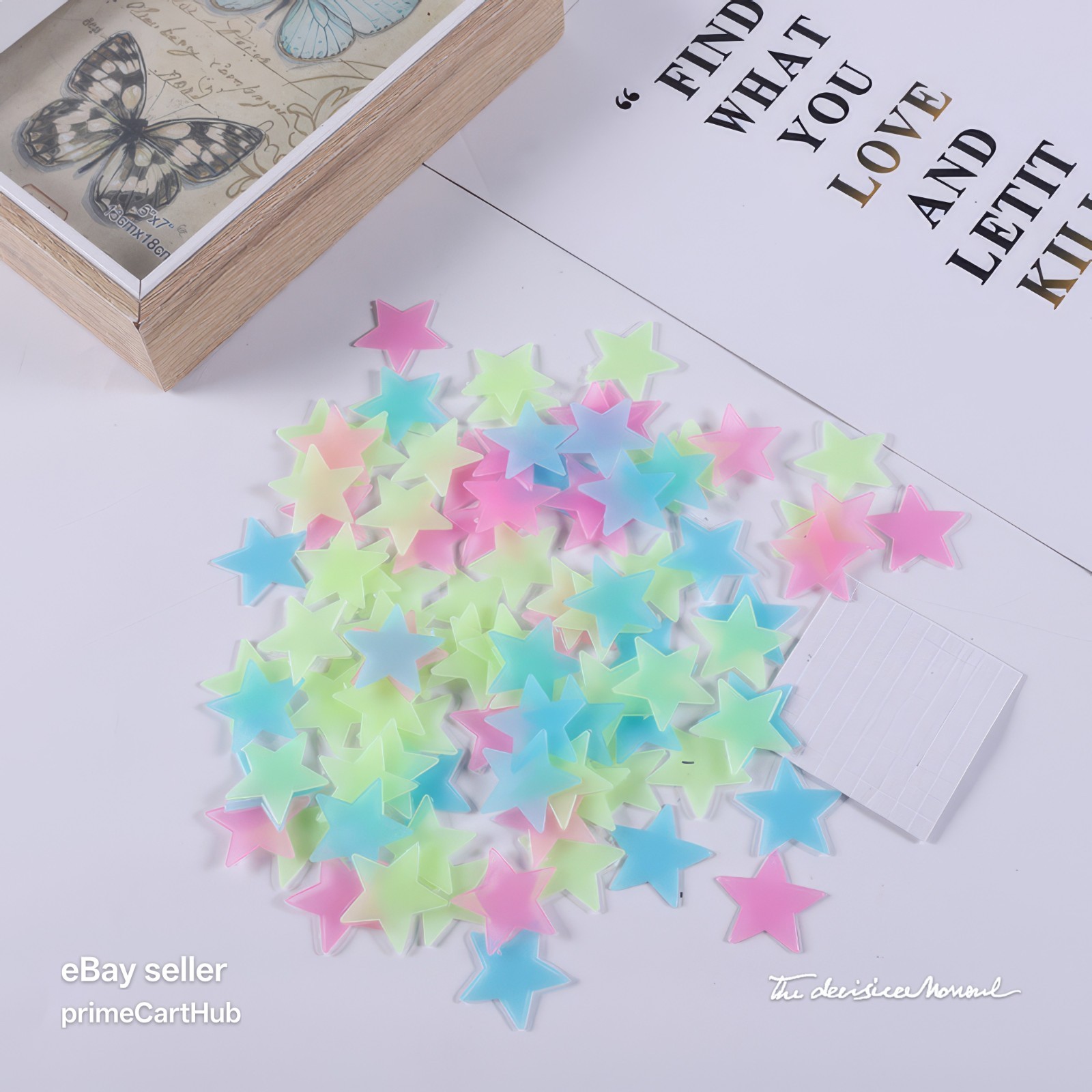 3D 100 pcs Stars & Moon Set – Fluorescent Ceiling stickers for Nursery & Bedroom