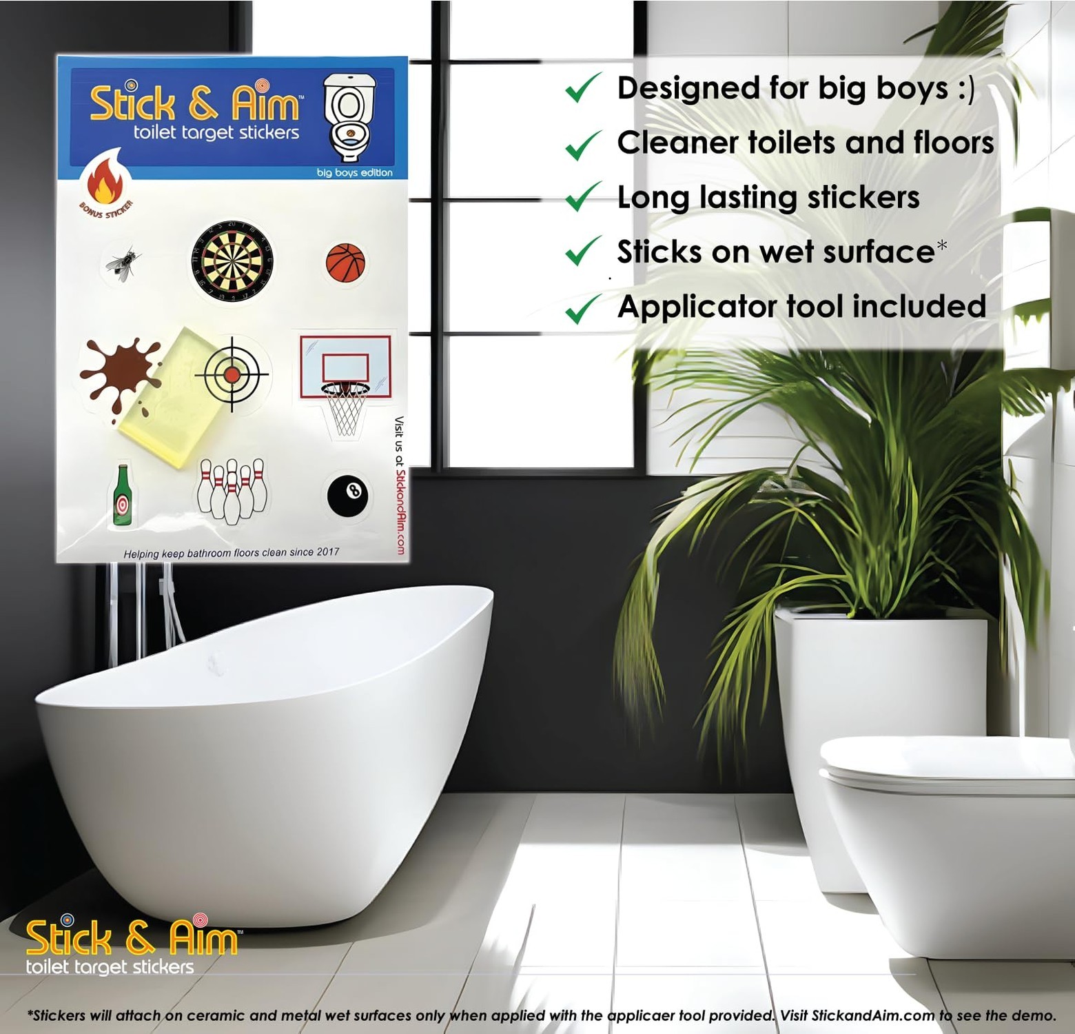 Toilet Target Stickers for Big Boys with Sticker Applicator Tool for Easy Ins…