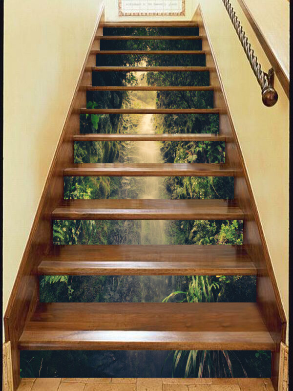 3D Cave River Leaves AZ397 Stair Risers Decoration Mural Vinyl Wallpaper Kay