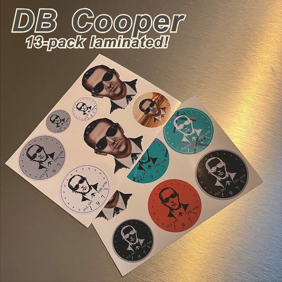 DB Cooper 13-PACK – High Quality Laminated Stickers for Vehicle, Laptop, Window