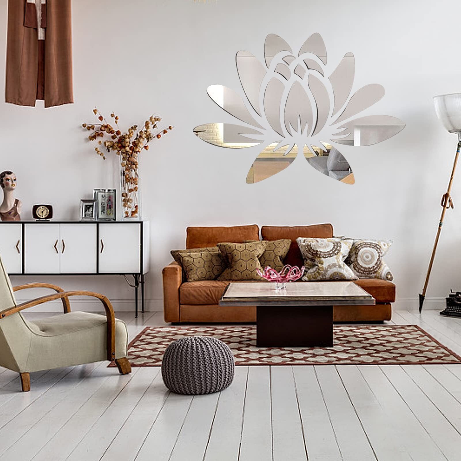 CREATCABIN 3D Acrylic Mirror Wall Sticker Lotus Flower Decor Wall Art Decals …
