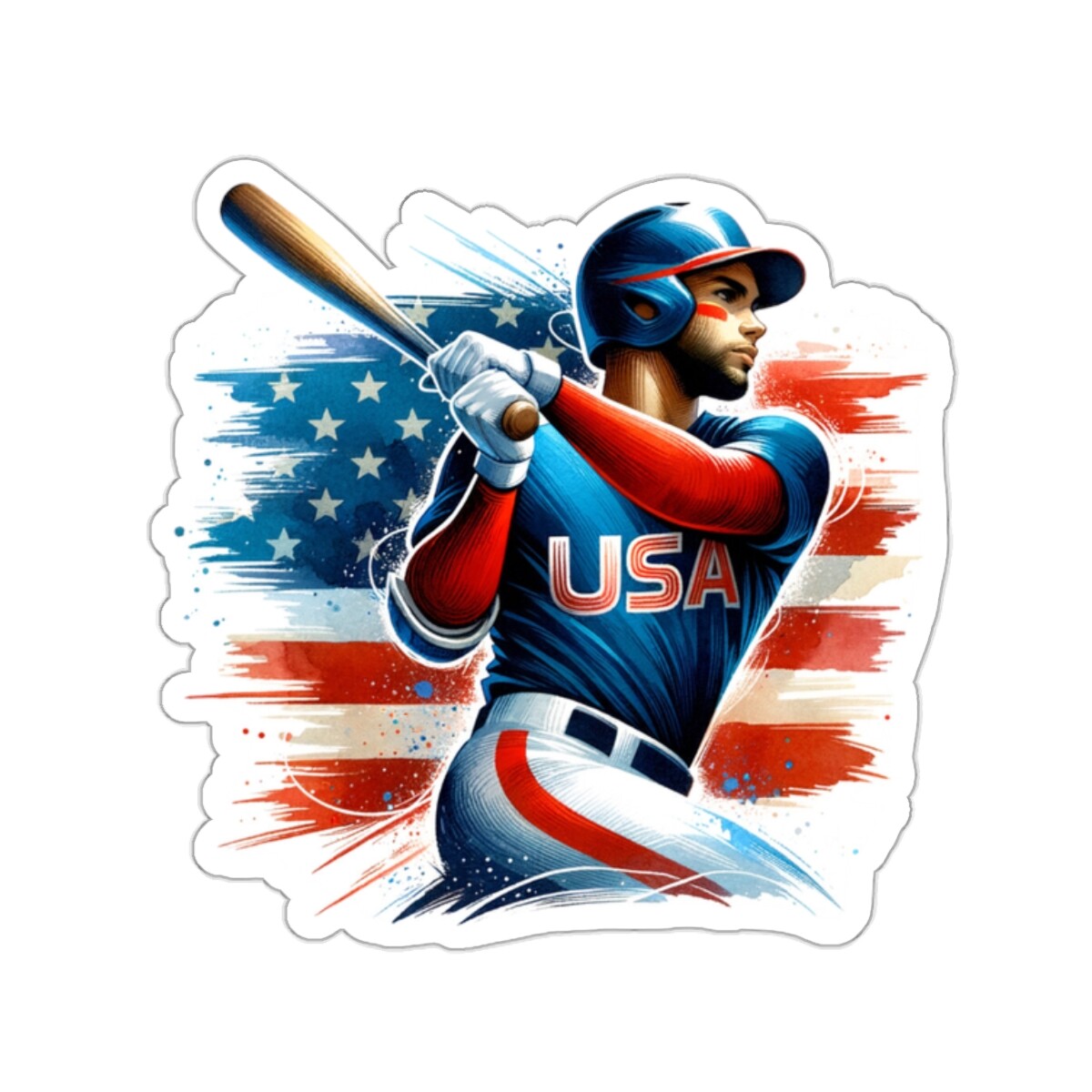 Sticker American Baseball Player Team USA Sports Olympic 2×2" 3×3" 4×4" 6×6"