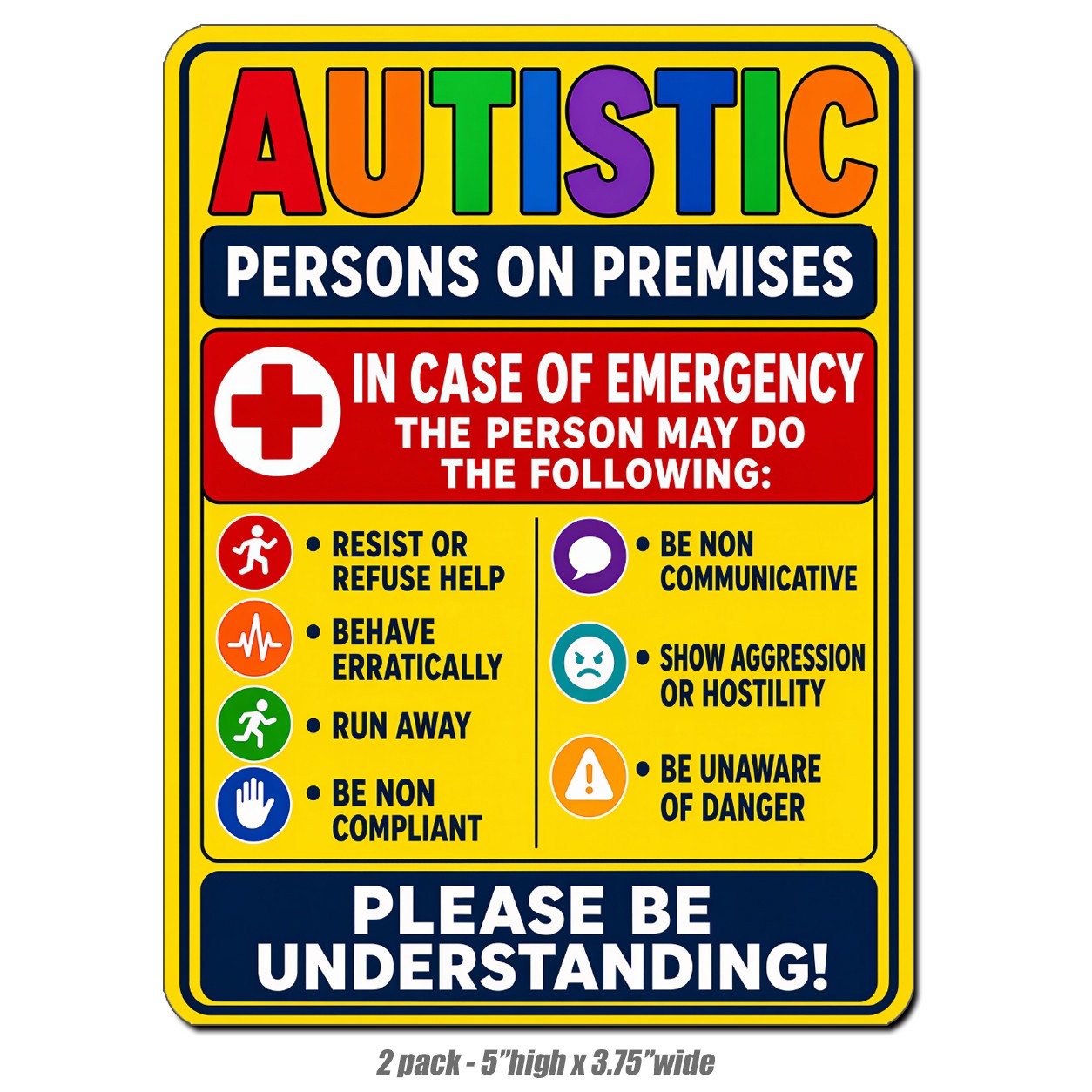 2pk Autistic Sticker Person on Premises Emergency Awareness Vinyl Support Decal