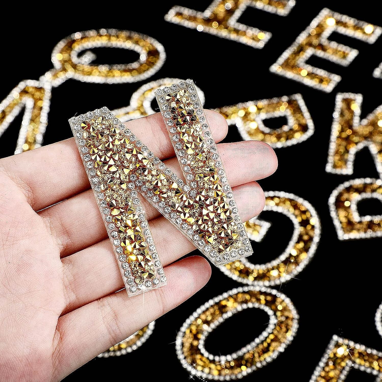 2.56Inch Gold White Rhinestone Letter Number Sticker Container Phone Laptop Hat