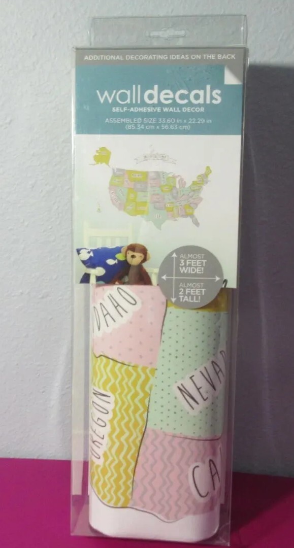 United States USA Map Wall Decor Self Adhesive 3' Home School Office New