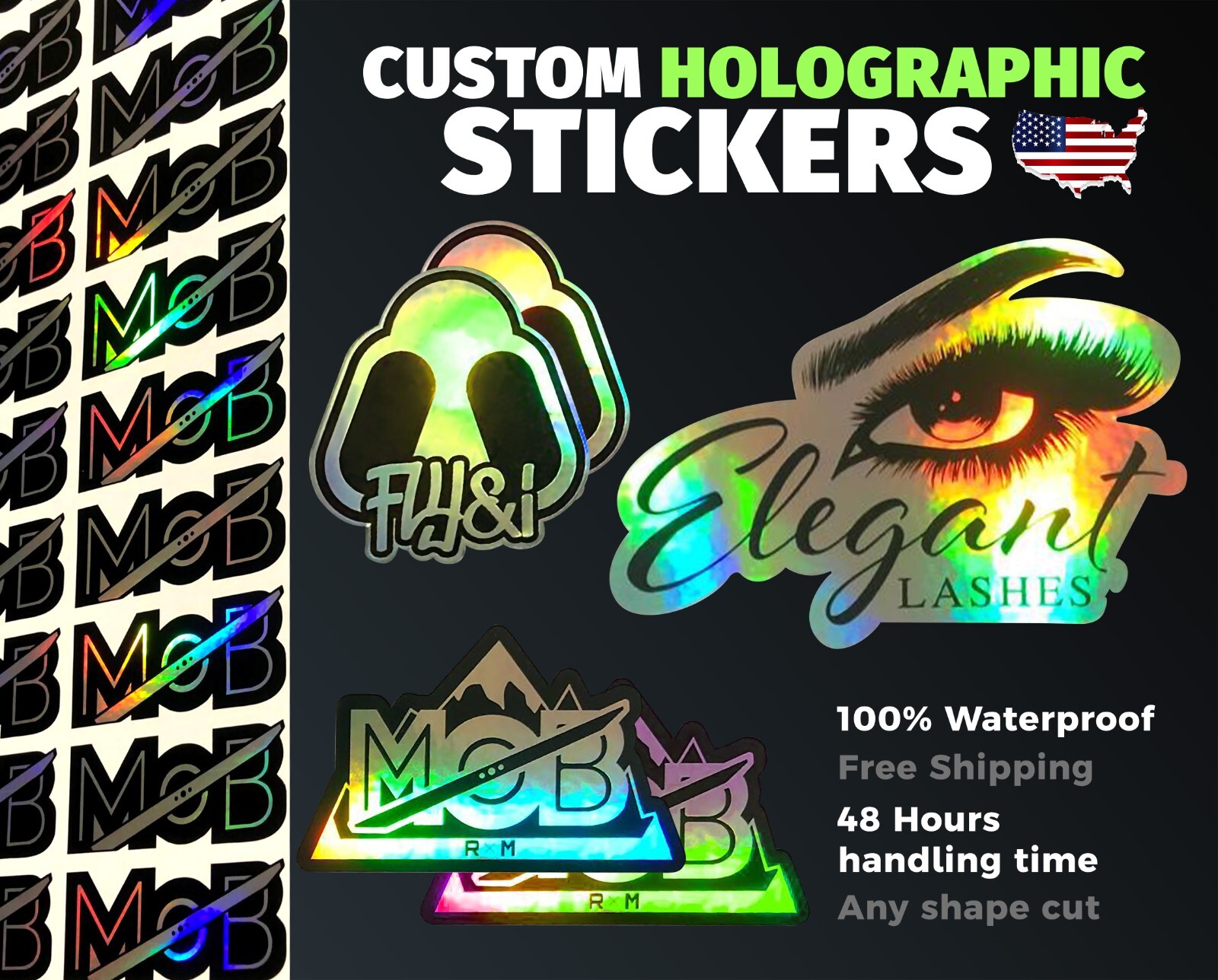Custom Holographic stickers labels, Holographic vinyl sticker labels Waterproof