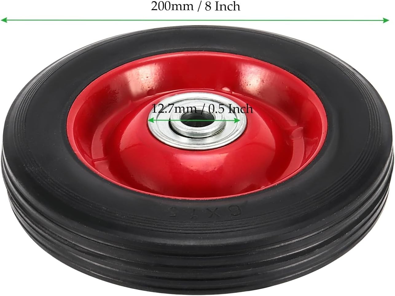 4 Pack 8 x 1.75 Inch Solid Rubber Wheel, Flat Free 4 PCS 8 x Inch, Red