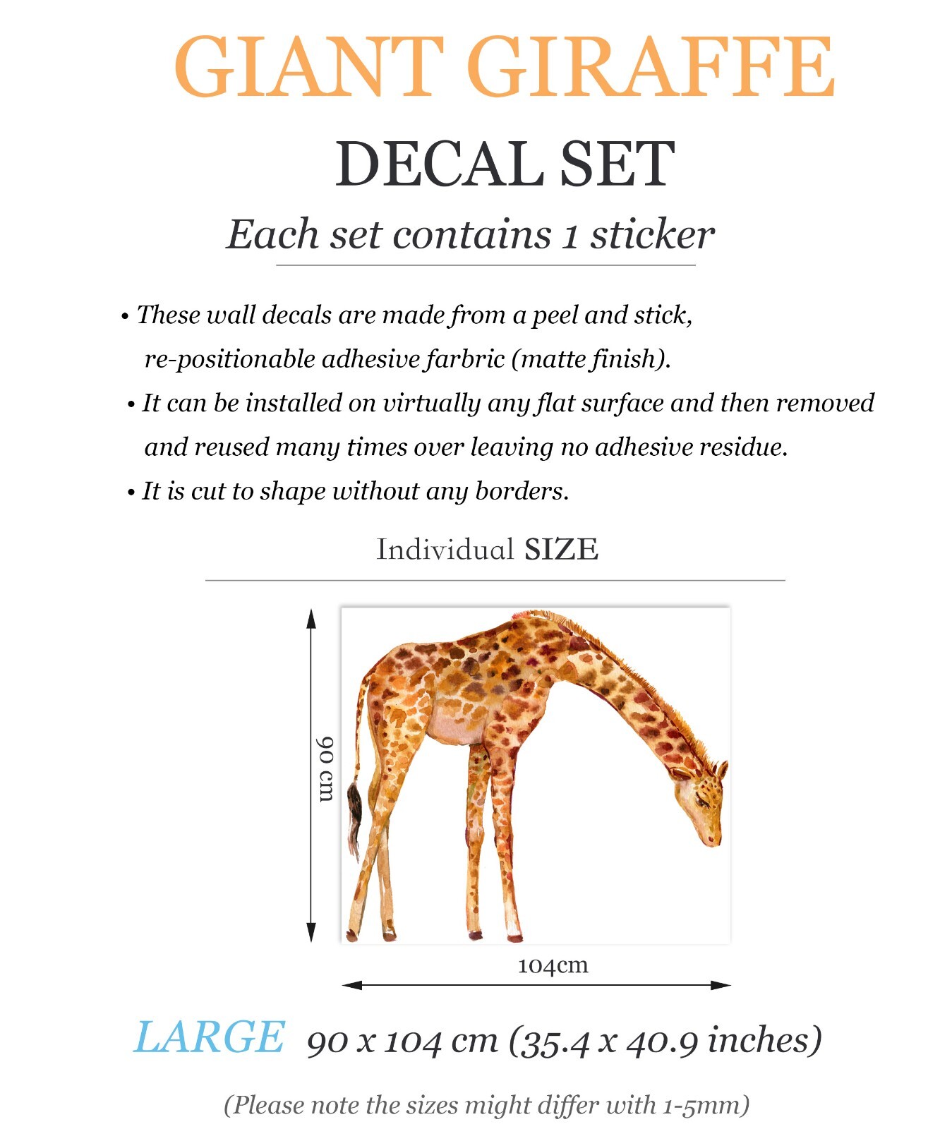 Customize Giant Giraffe Jungle Safari African animals nursery wall decals sticke