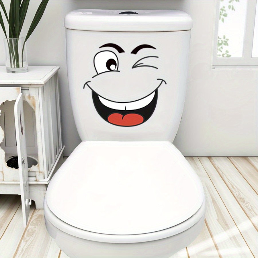 Lightweight Stable Quick-Install 4PCS Cartoon Face Stickers for Wall Toilet Home