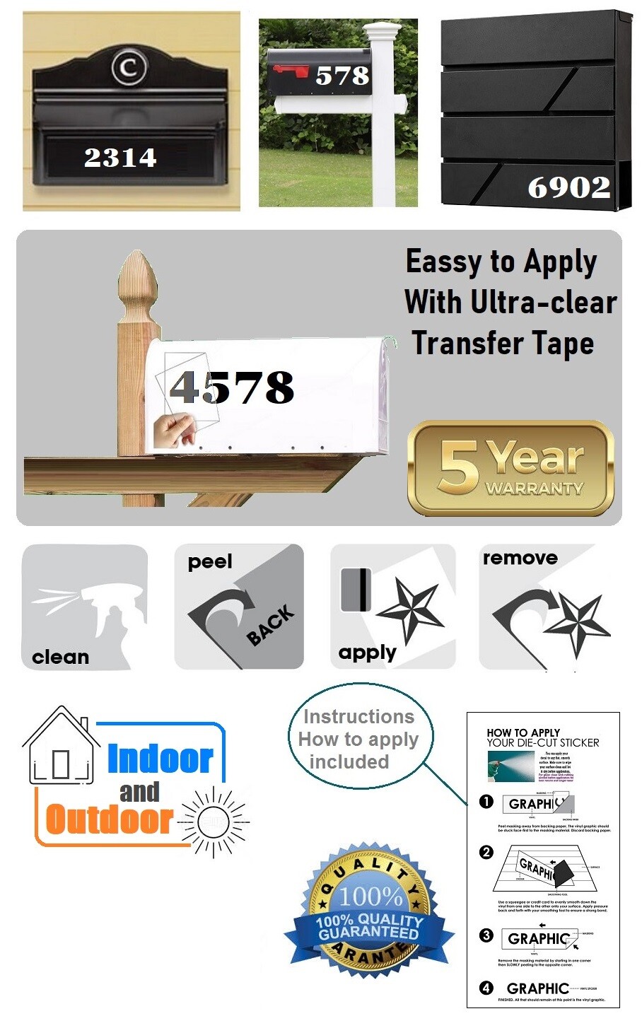 Mailbox Address locker Numbers Decal Sticker Window Door Wall Sign, GEORGIA PRO