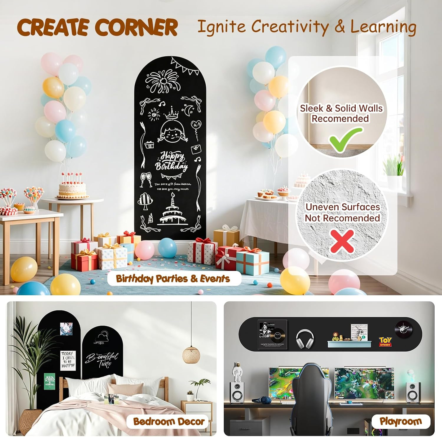 Magnetic Arch Wall Decal,47.2" x 18" Magnetic Chalkboard Set for Wall,Self-Adhes