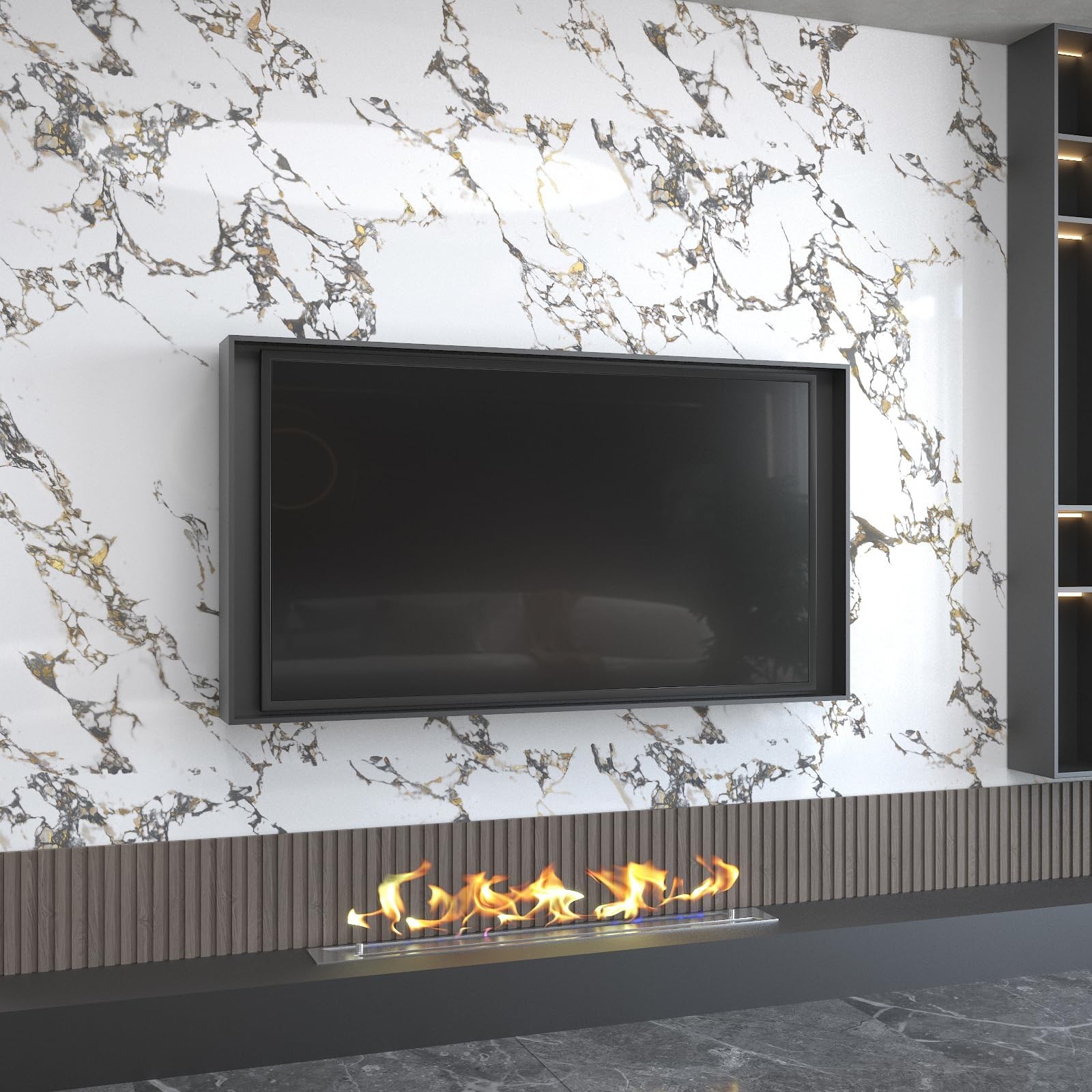 Glossy White Gold Marble Counter wallpaper peel and stick for Furniture Shelf…