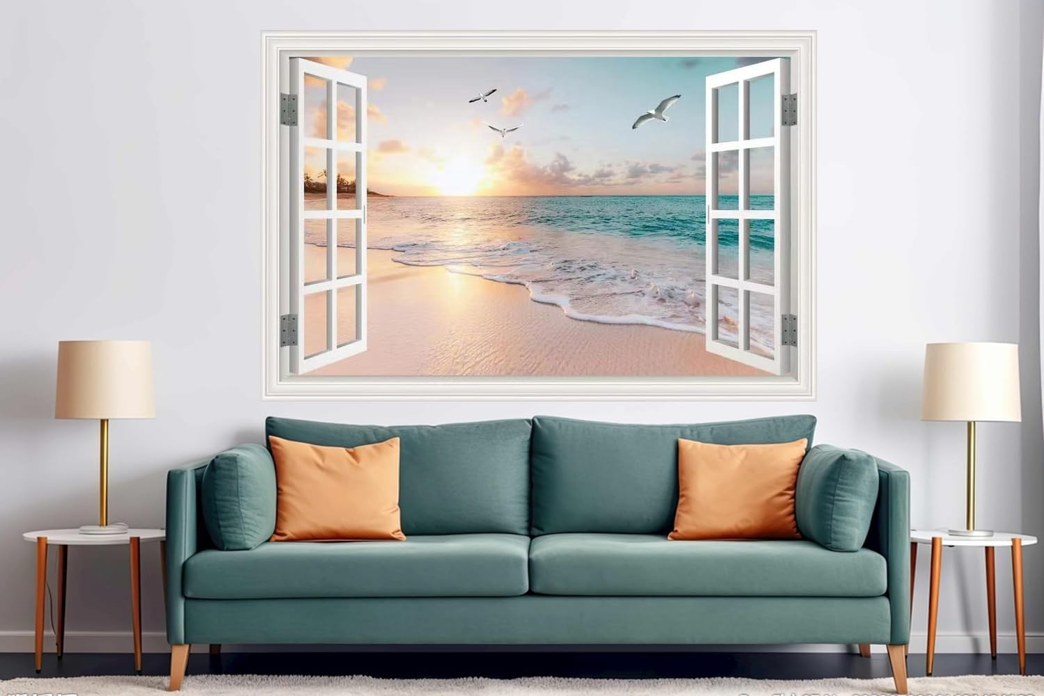 Fake Window Wall Decal Summer Beach Seascape Faux Window Sticker Office Poste…