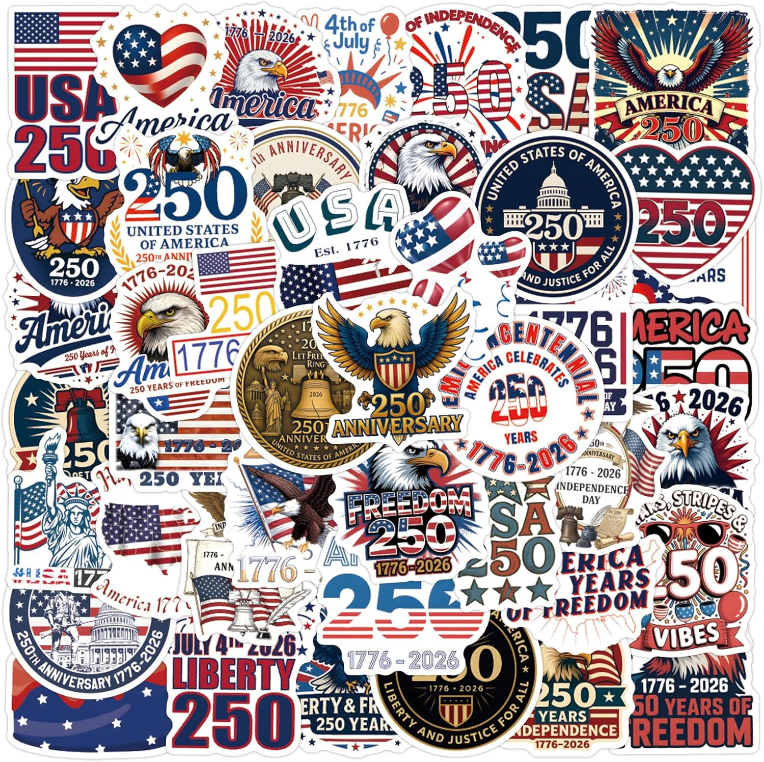 United States 250Th Anniversary 1776 2026 Stickers 50Pcs, Retro American 250 …
