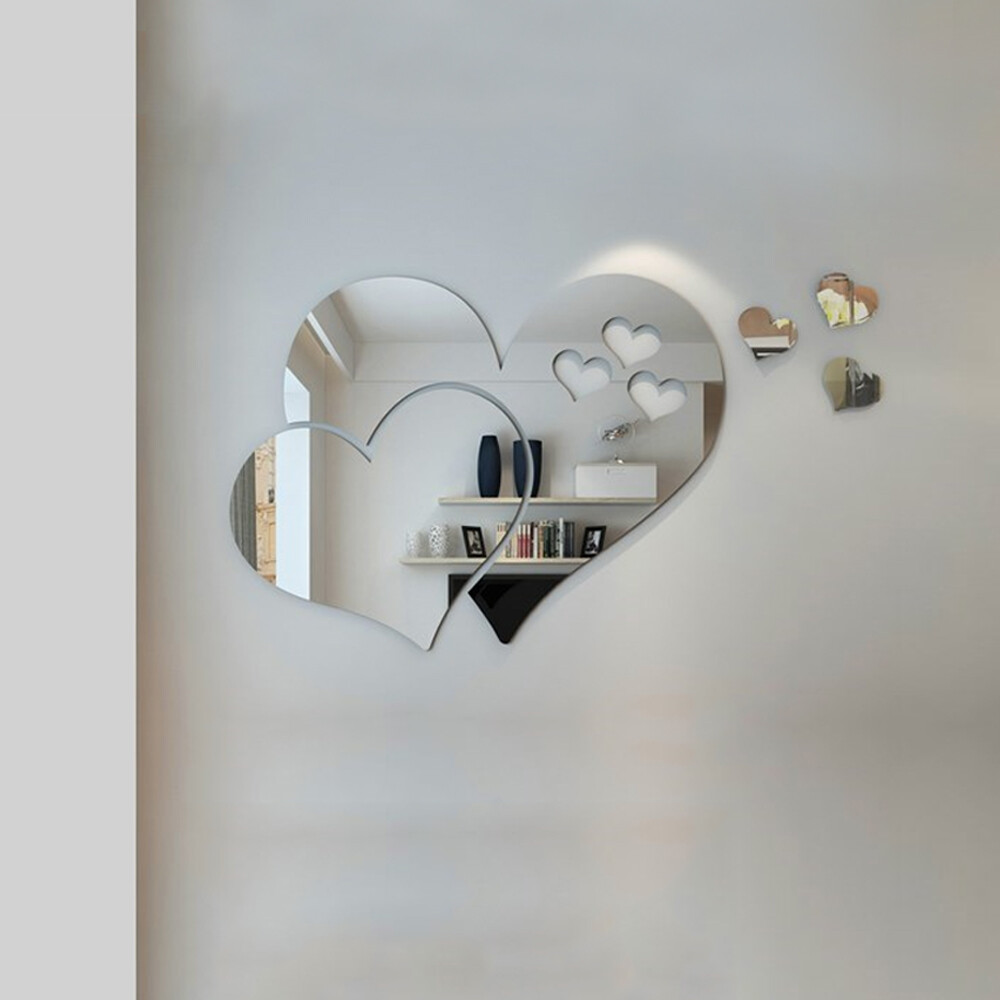 3D Mirror Love Heart Wall Sticker Removable Decal DIY Home Room Art Mural Decor