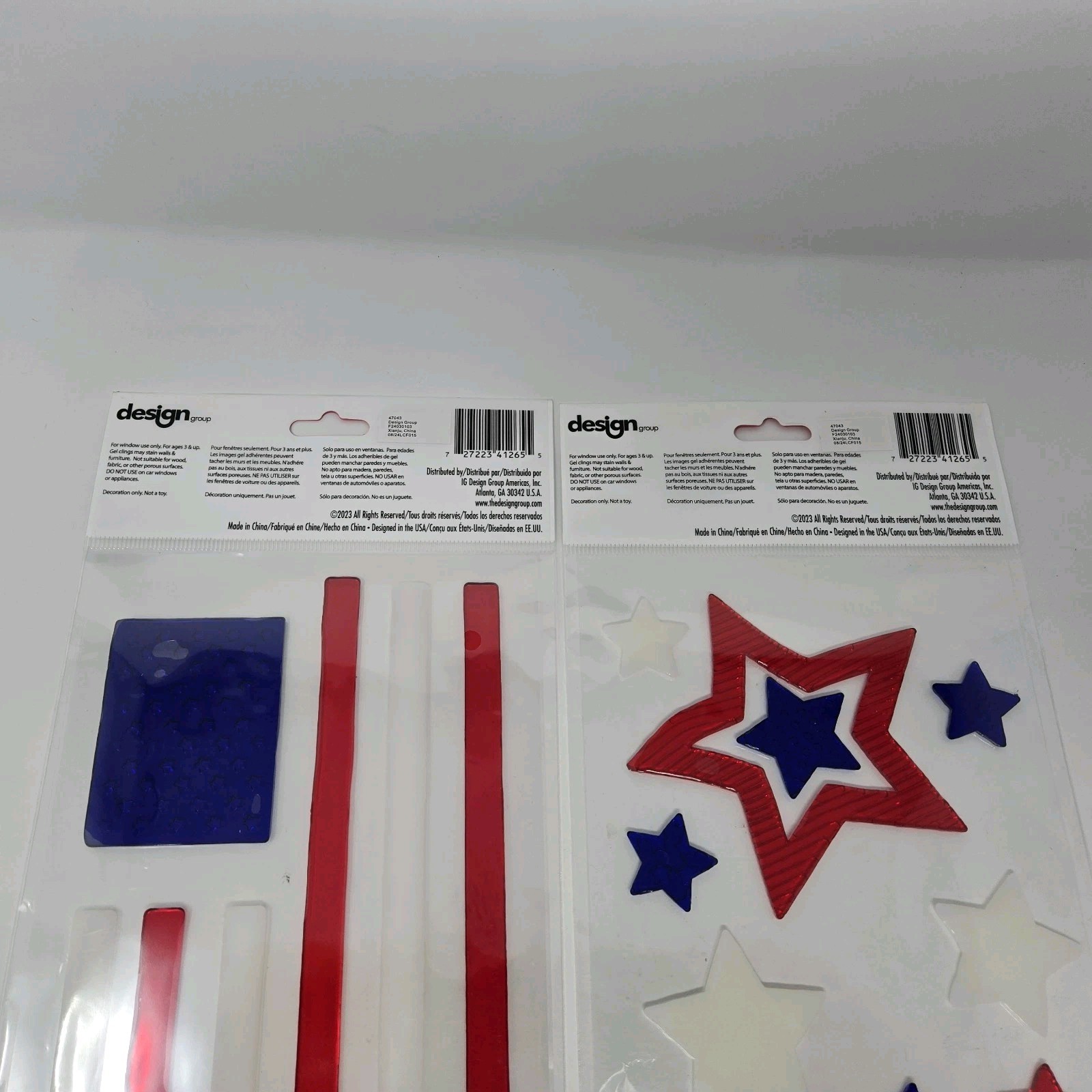 Design Group Patriotic Gel Clings Stars & Flag Window Decor Red White Blue NEW 