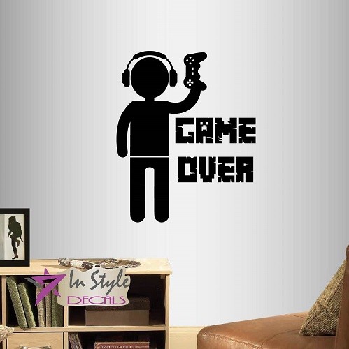 Vinyl Decal Game Over Gamer Controller Video Games Teen Boys Wall Sticker 2090
