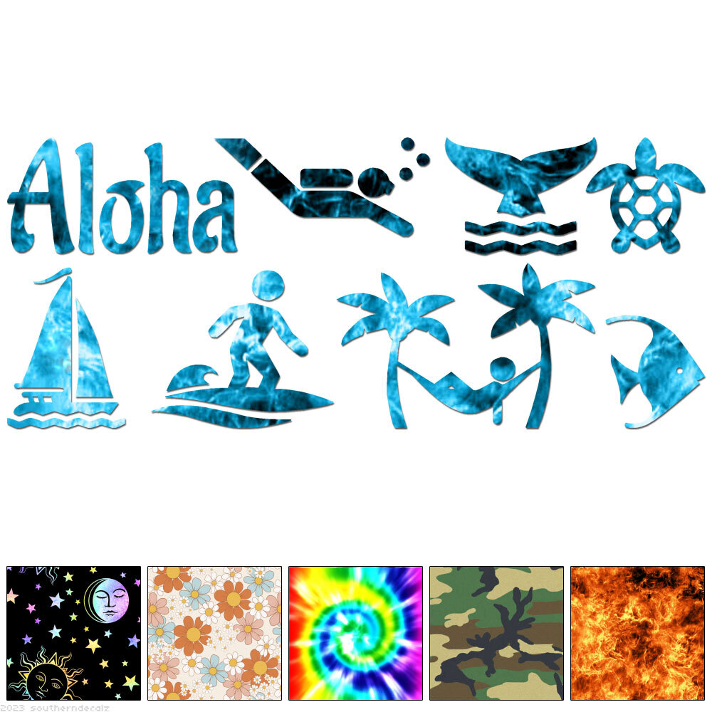 Aloha Hawaii Surfing – Vinyl Decal Sticker – Multiple Patterns & Sizes – ebn6004