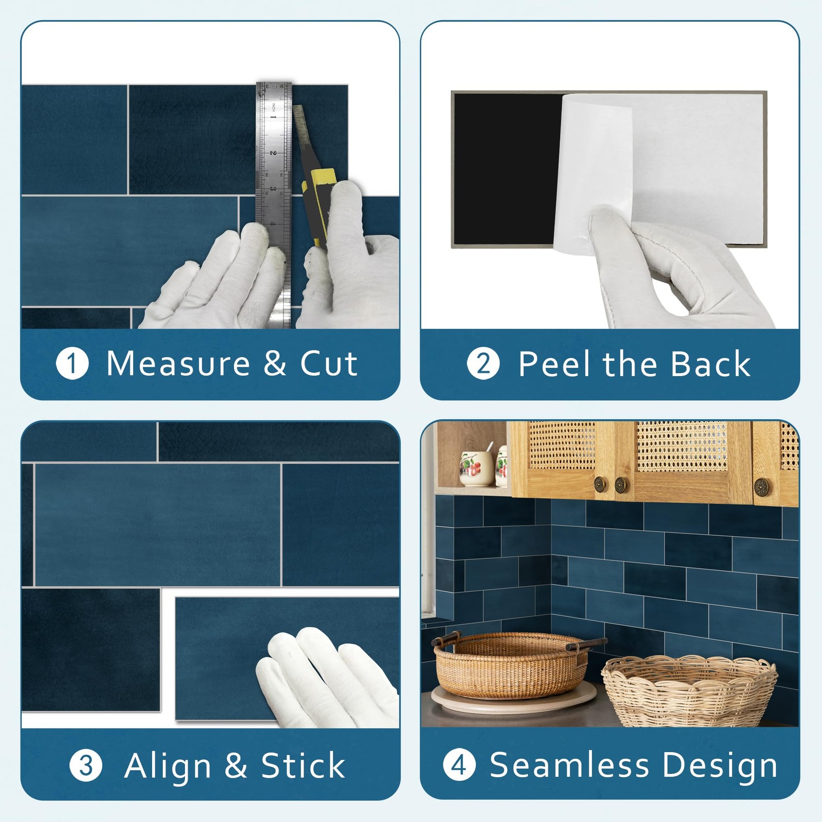 100-Sheet Subway Peel and Stick Backsplash Tile, 6" x 3" Blue Mixed Stone Com…