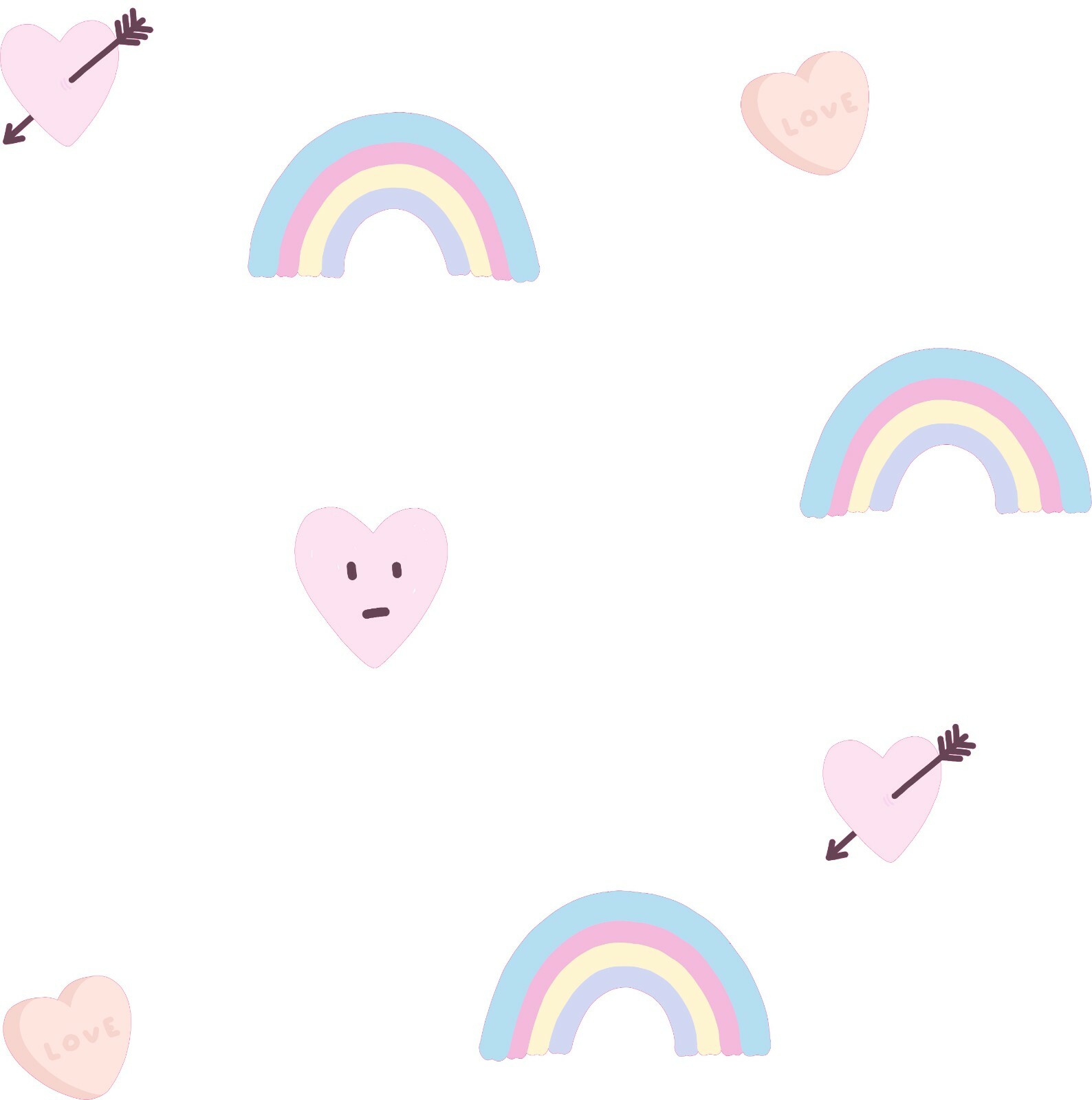 Vinyl Adhesive Multicolored Cupid Hearts Rainbows Love Hearts Wall Decal Sheet