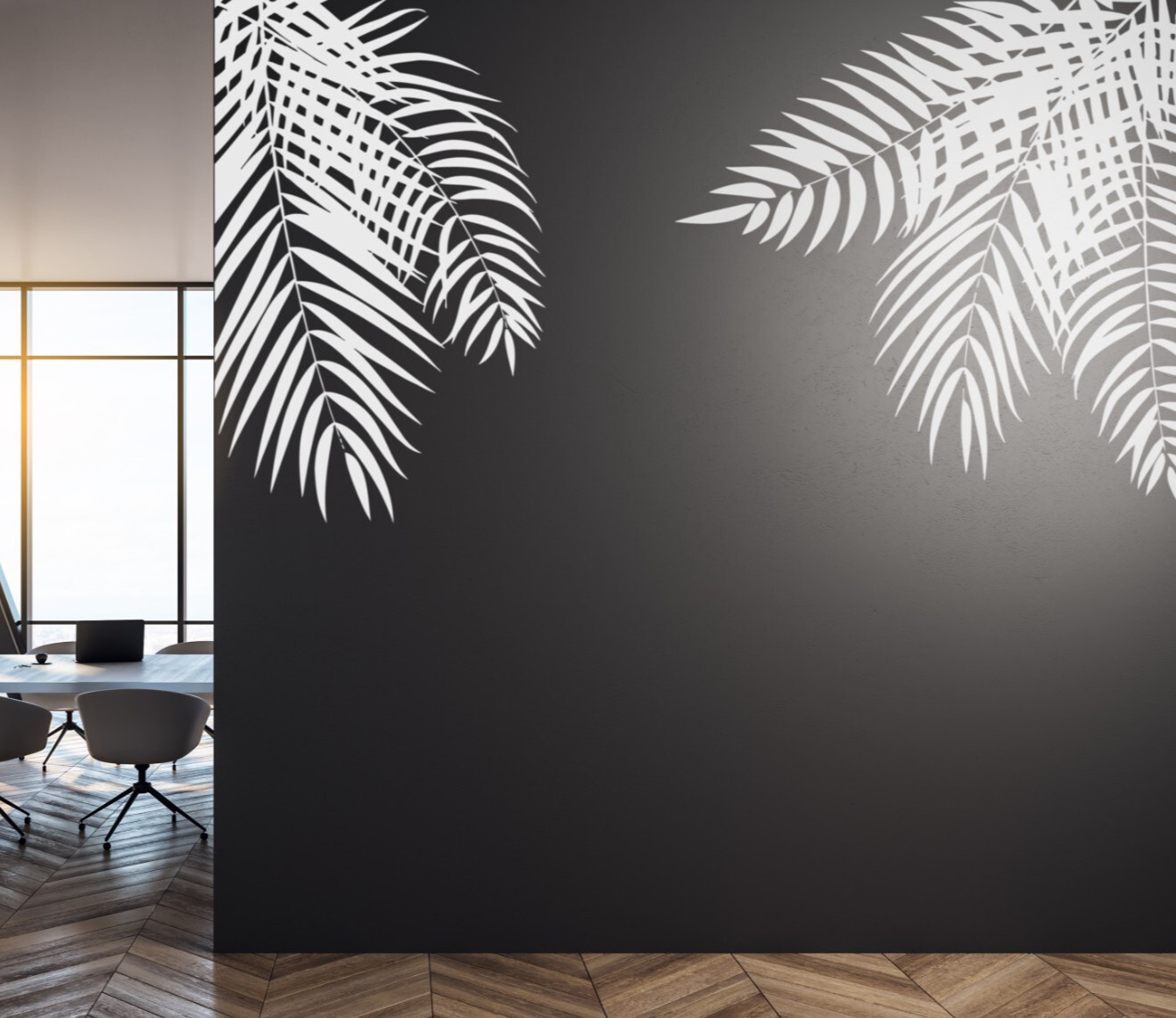 Palm Tree Leaves Corner Wall Decal Set, Tropical Vinyl Wall Art Tree Decal se278