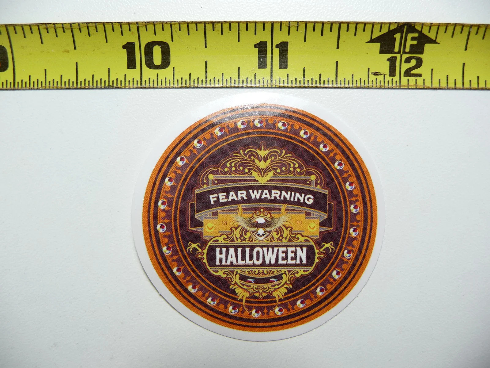 HALLOWEEN FEAR WARNING SMALL STICKER DECAL SIGN WARNING NOTICE JOKE PRANK GAG