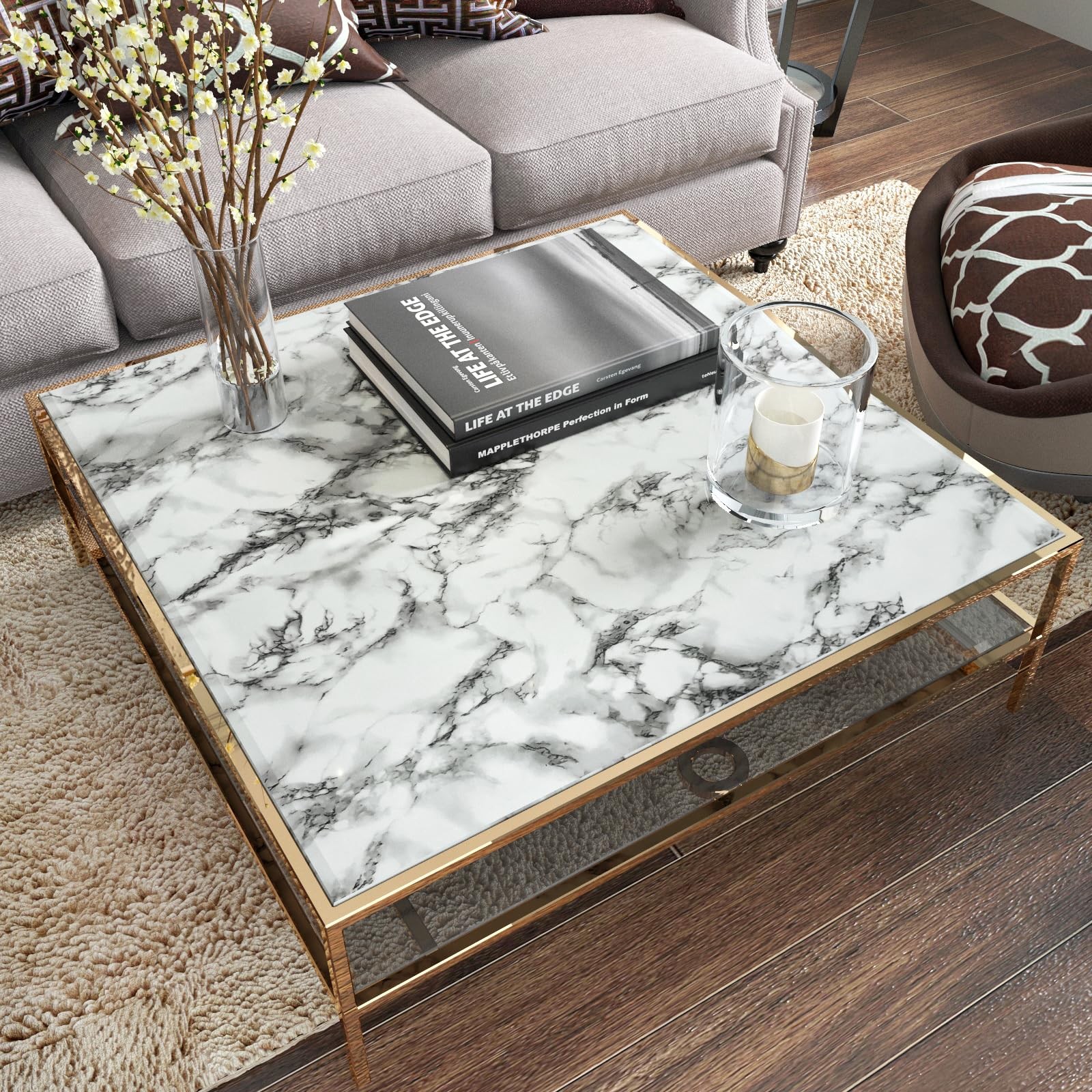 VIOPVERY Black White Marble Contact Paper 35" x 197", Glossy Peel and Stick V…