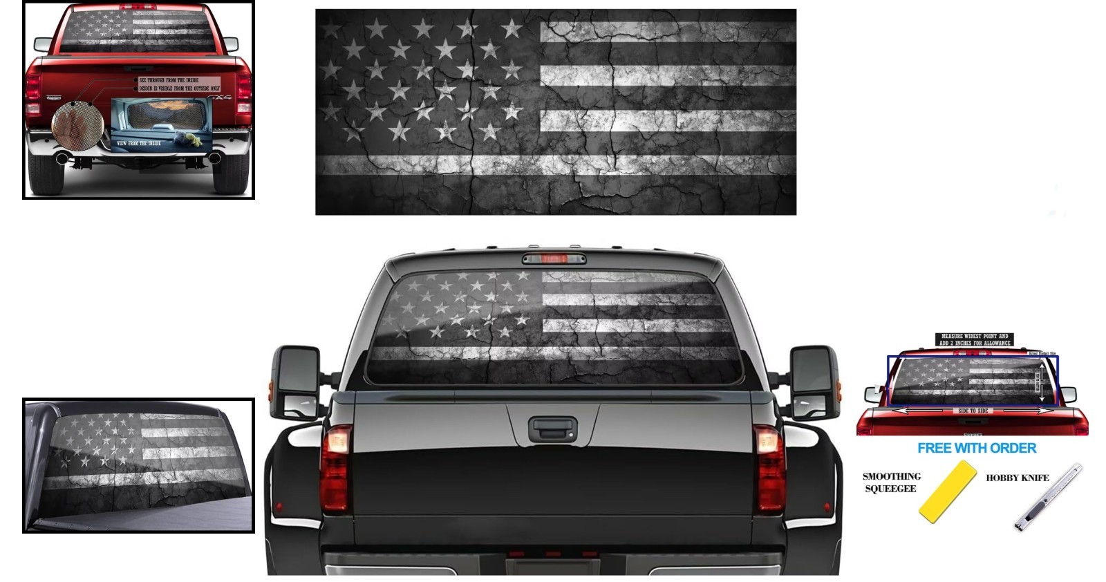 Patriotic American Flag Truck Back Window Graphics Decal,Patriotic Flag Perfo…