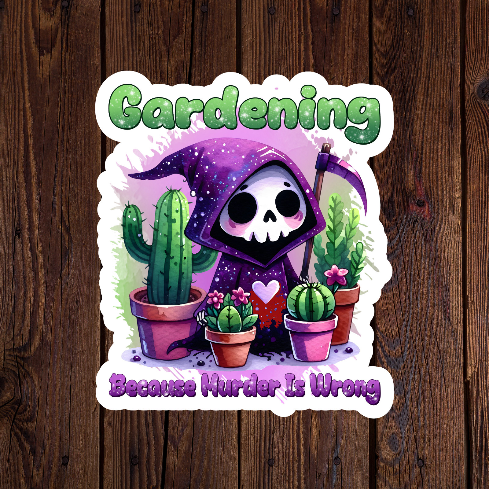 Skeleton sticker vinyl decal grim reaper gardening because murder is wrong