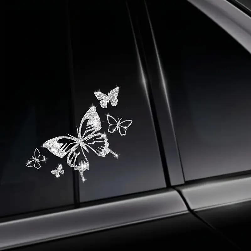 2PCS Sparkling Heart Butterflies Self-Adhesive PVC Rainbow Glittery Decal
