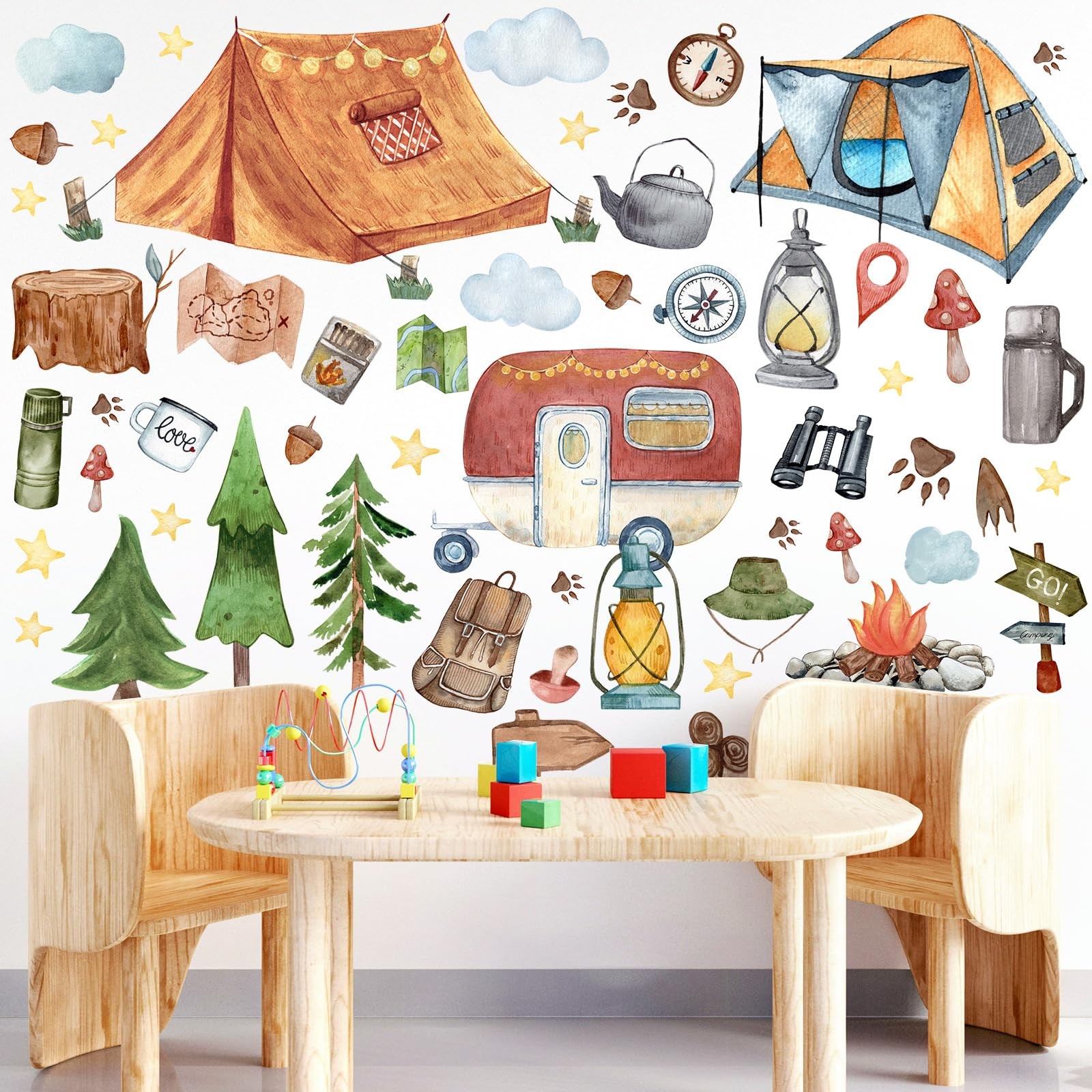 Trandraft 2 Sheet 64 Pcs Camping Wall Decals Stickers As Picture Shown