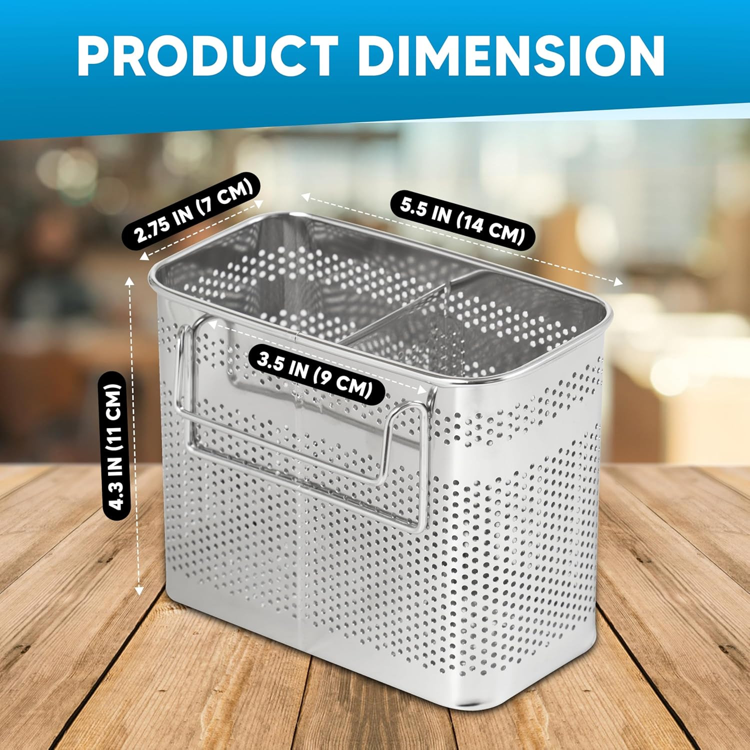 HOME&I Silverware Drying Basket, Hanging Rectangular Utensil Holder with 2 Compa