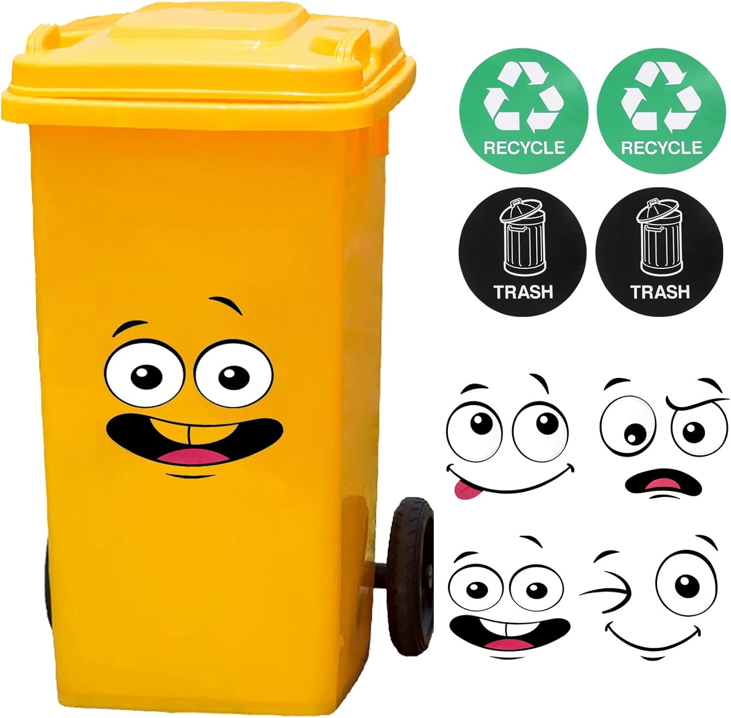 8 Sheets Bin Stickers,Funny Trash Garbage Can Sticker,Adhesive Cartoon Expressio