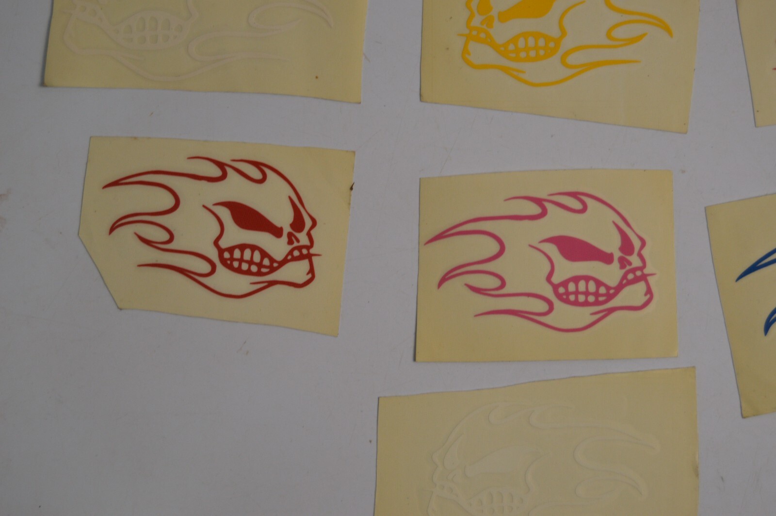 17 Vintage Flaming Skull Vinyl Decal Stickers Lot 1990's Carnival Collectibles