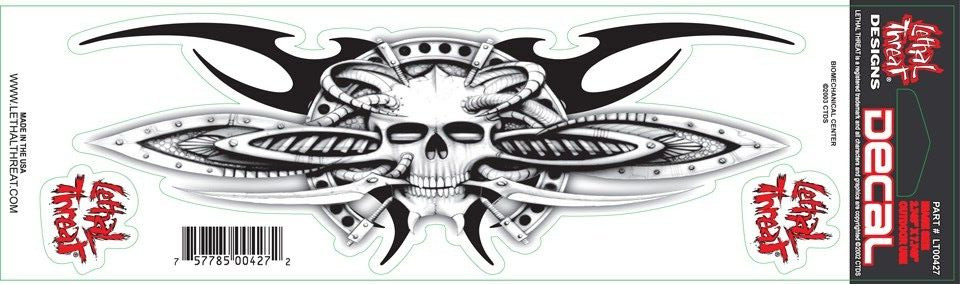 NEW LETHAL THREAT BIO-MECHANICAL SKULL DECAL STICKER 3"x10" LT00427