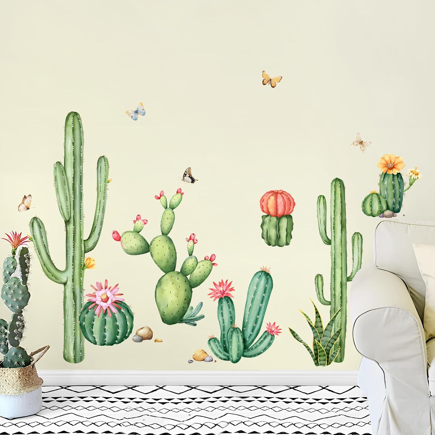 Large Cactus Wall Decals Green Plants Wall Stickers Peel and Stick Tropical Art