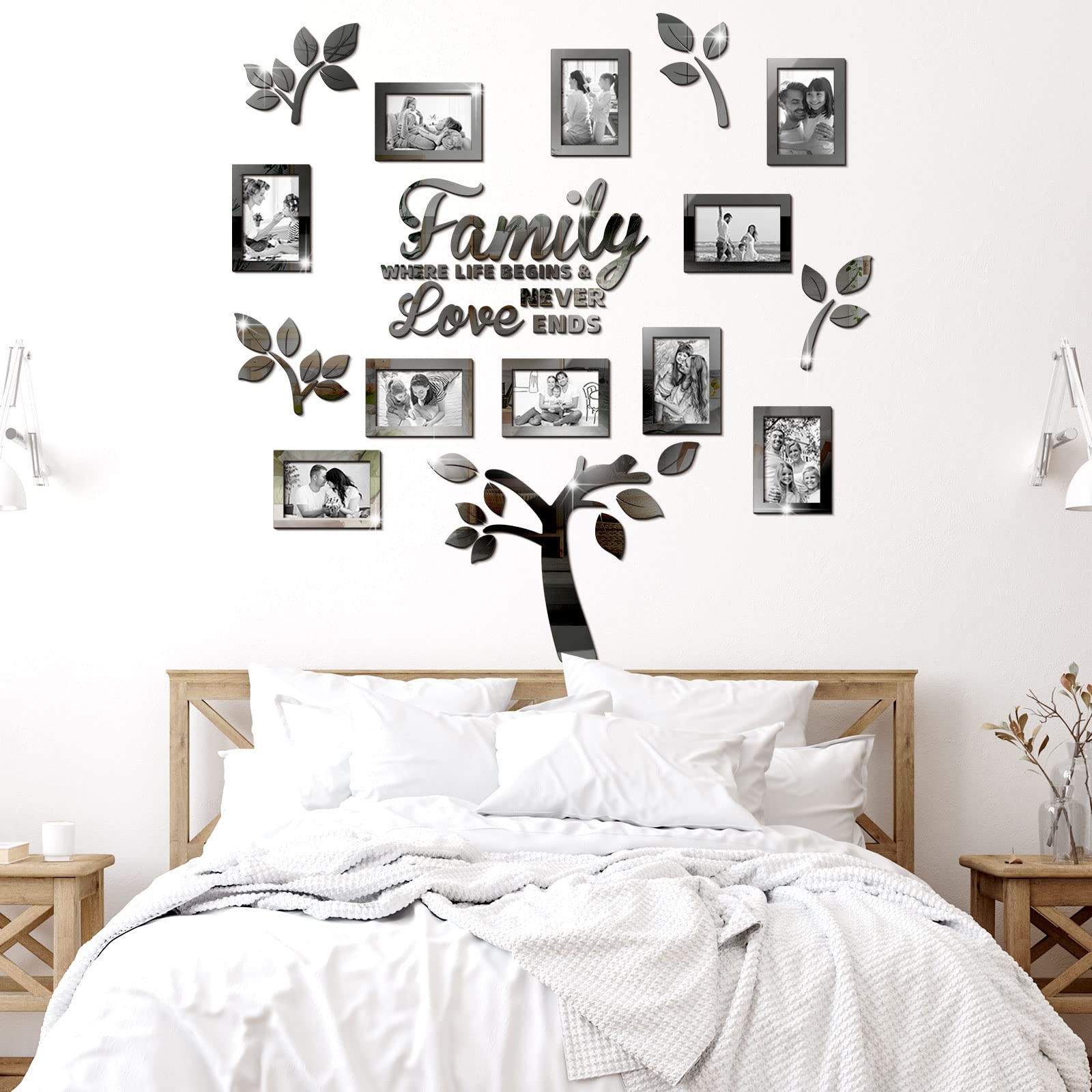 Family Tree Wall Decal Acrylic 3D DIY Mirror Sticker Photo Frames Removable W…