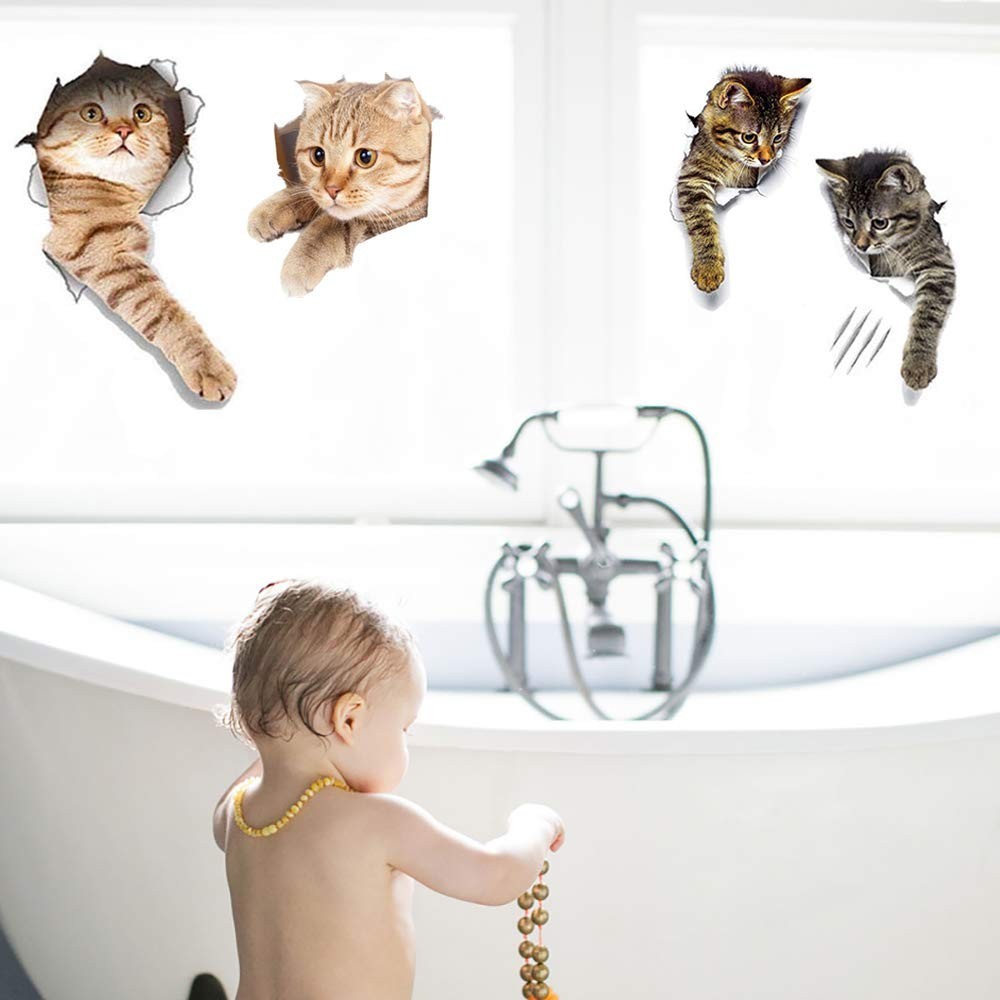 Cute 3D Cartoon Cat Wall Stickers – Easy Peel Vinyl Decor for Kids' Rooms