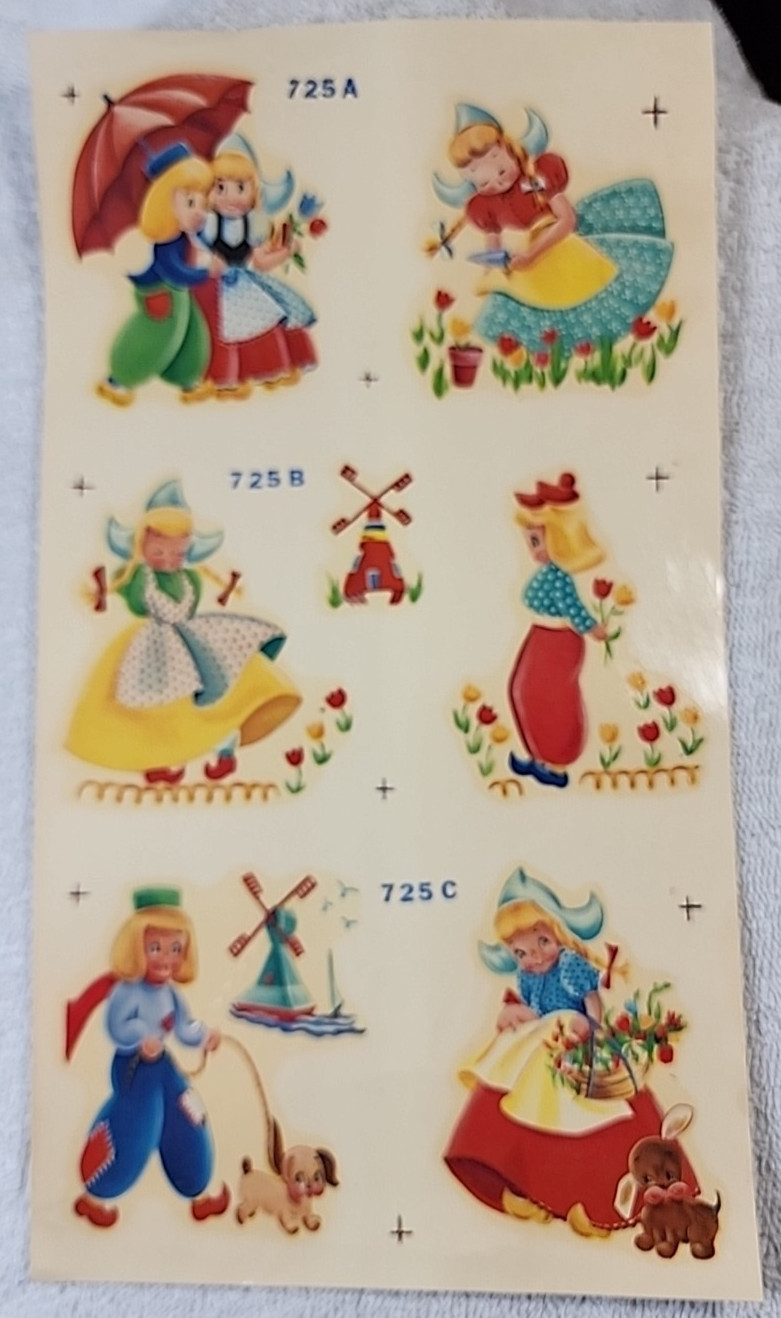 Antique Dutch Boy & Girl Water Duro-Decals Tulips Clogs Windmills Puppy 1970s