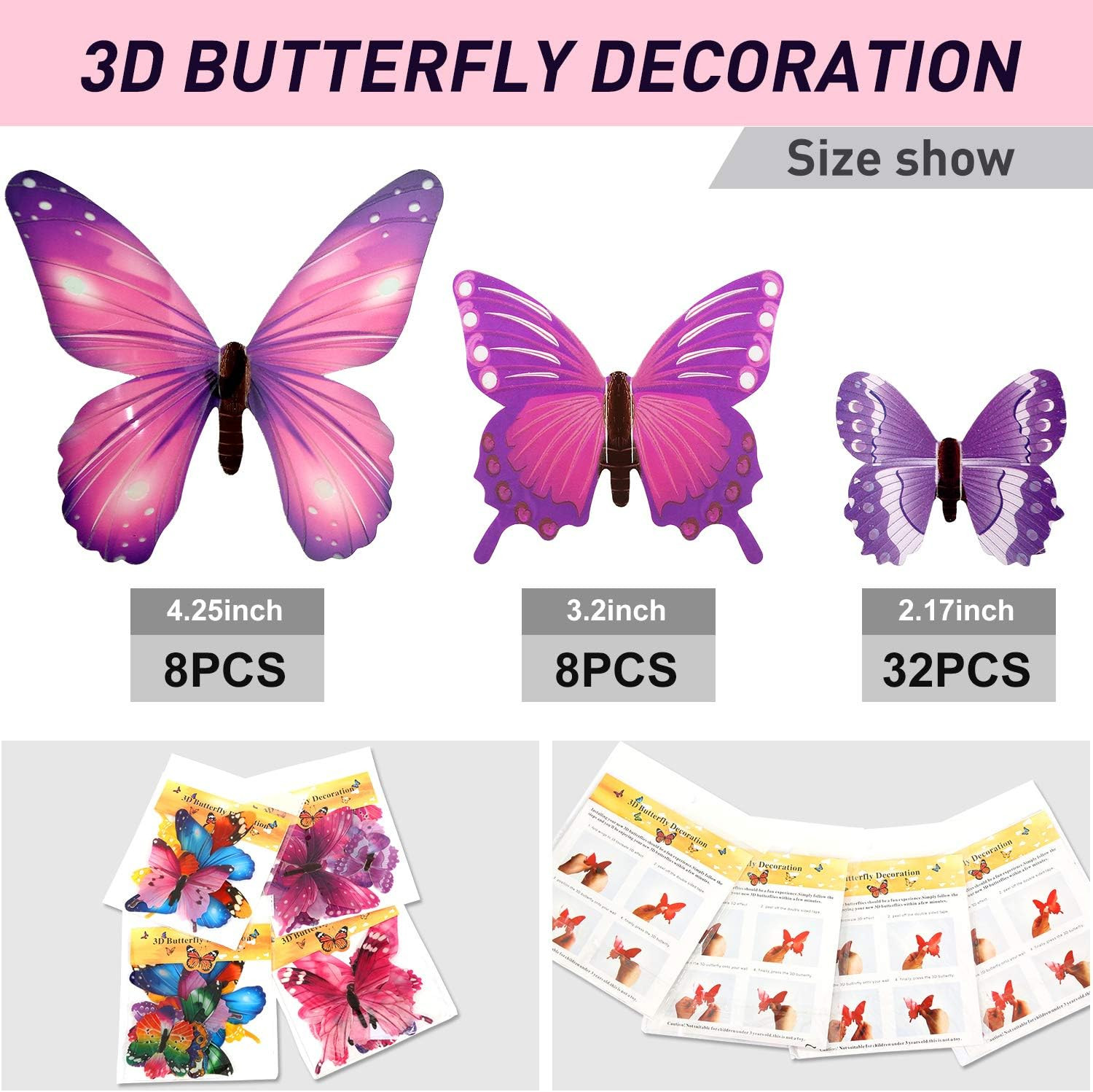 Outus 96 Pcs 3D Butterfly Wall Decor Glow in the Dark Butterfly Wall Decals Stic