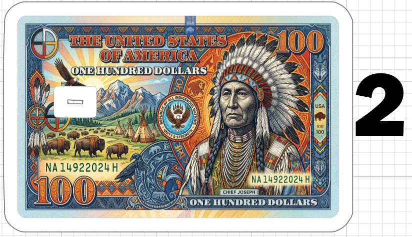 Native American Bill Credit ATM Debit Gift Card Skin Sticker Chief Indian Dollar