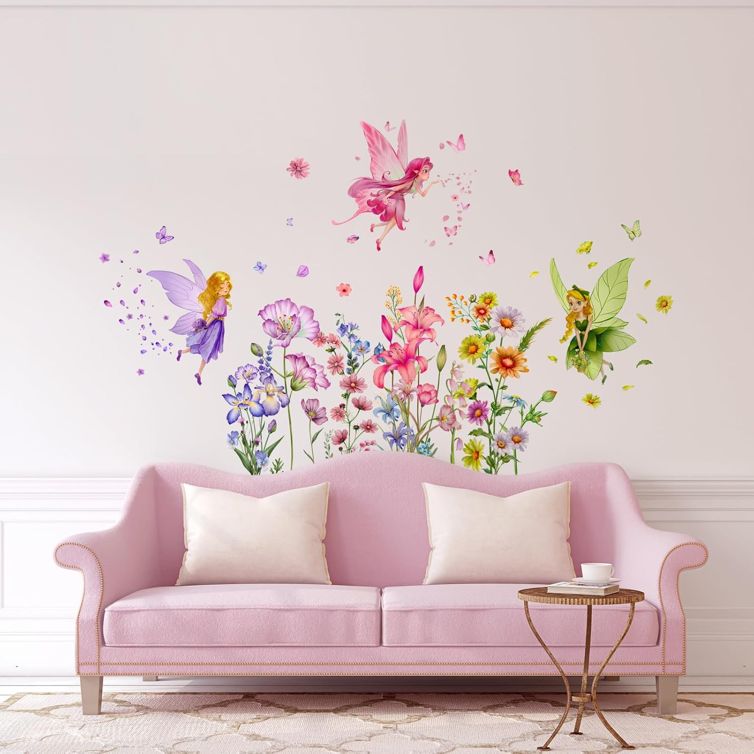 Flower Fairy Wall Stickers Butterfly Girl Wall Decals Removable Vinyl Wall Art S