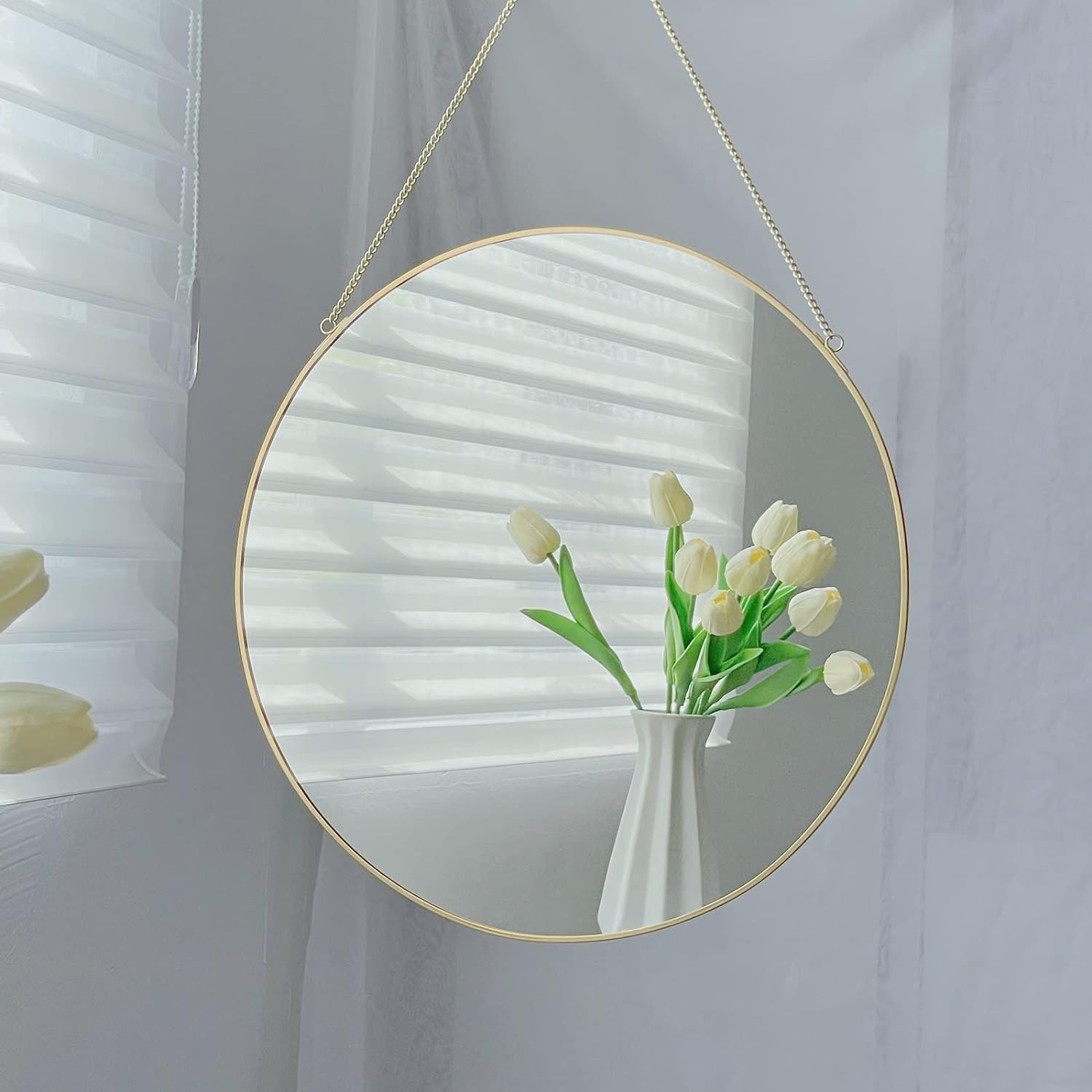 Polished Gold Decorative Mirror – 9.8 inch Round Hanging Accent for Home