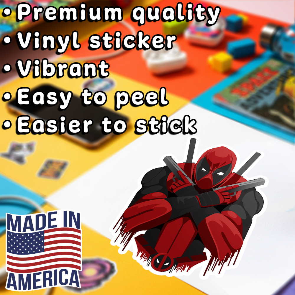 Deadpool Adhesive Vinyl Decal, Weatherproof Sticker 5"W x 5"H